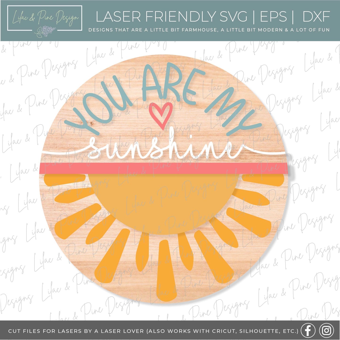 You are my sunshine sign SVG, Summer sign svg, sun door hanger svg, Summer decor SVG, round wood sign, Glowforge SVG, laser cut file