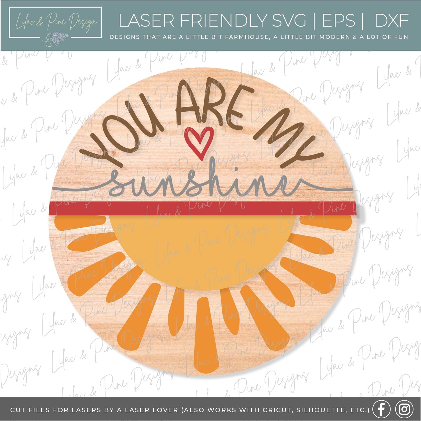 You are my sunshine sign SVG, Summer sign svg, sun door hanger svg, Summer decor SVG, round wood sign, Glowforge SVG, laser cut file