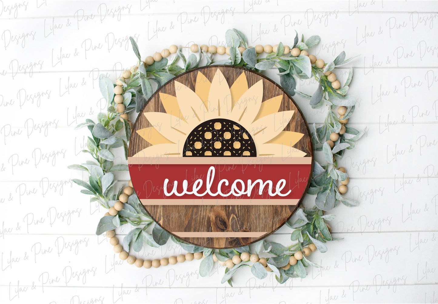 Sunflower door hanger SVG, Sunflower welcome sign SVG, Rattan door hanger, Summer decor, Fall decor, round wood sign, Glowforge laser SVG