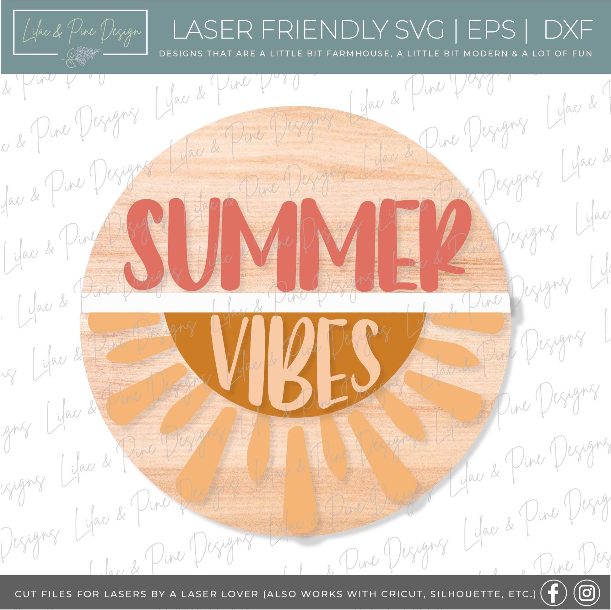 Sun Welcome sign svg, Summer Vibes door hanger SVG, Sunshine porch sign SVG, summer decor, round wood sign, Glowforge SVG, laser cut file