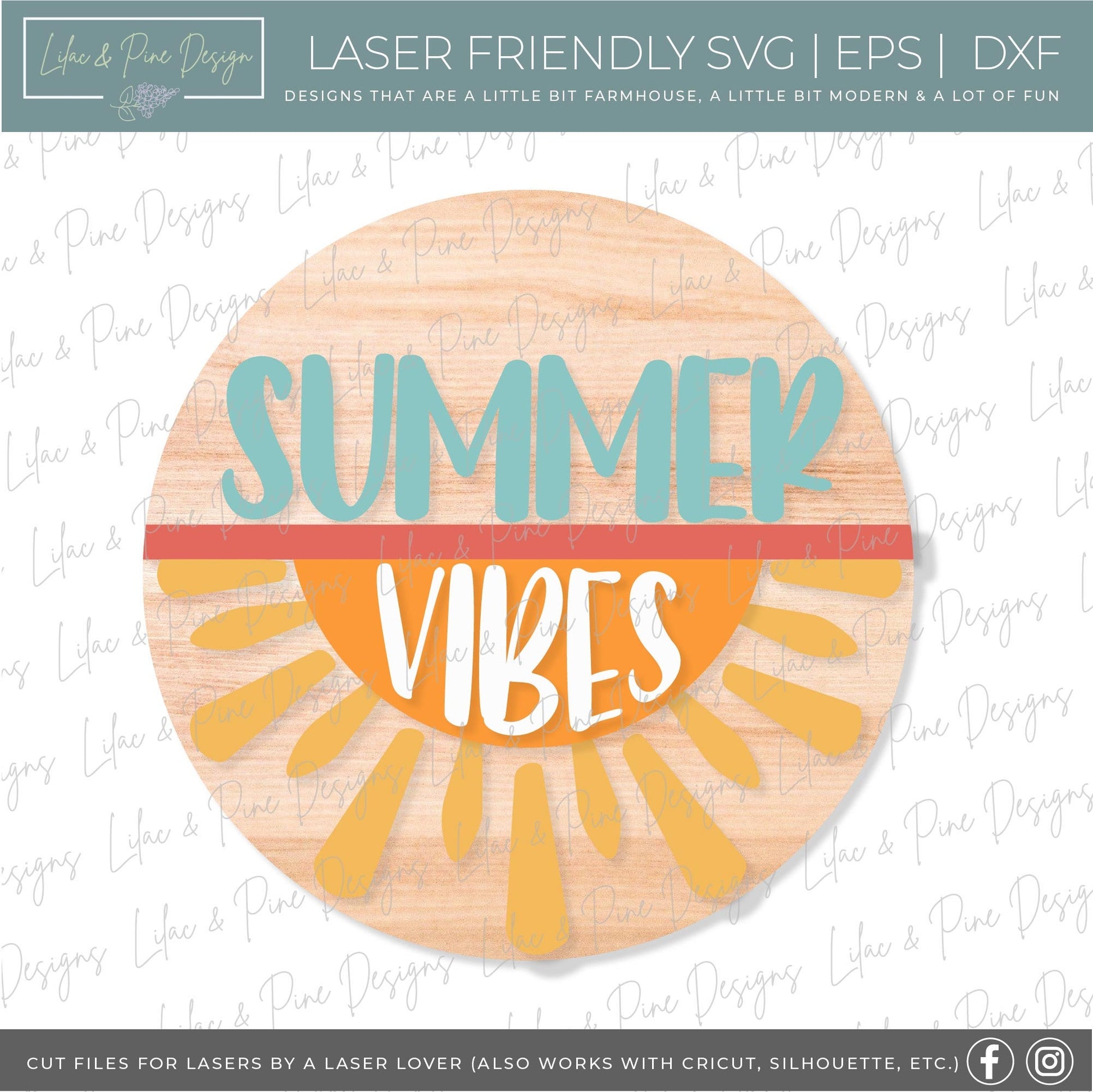 Sun Welcome sign svg, Summer Vibes door hanger SVG, Sunshine porch sign SVG, summer decor, round wood sign, Glowforge SVG, laser cut file