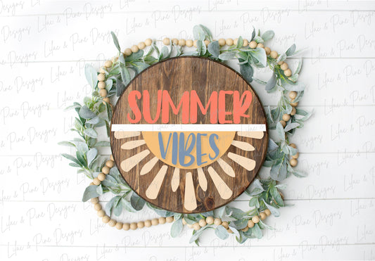 Sun Welcome sign svg, Summer Vibes door hanger SVG, Sunshine porch sign SVG, summer decor, round wood sign, Glowforge SVG, laser cut file