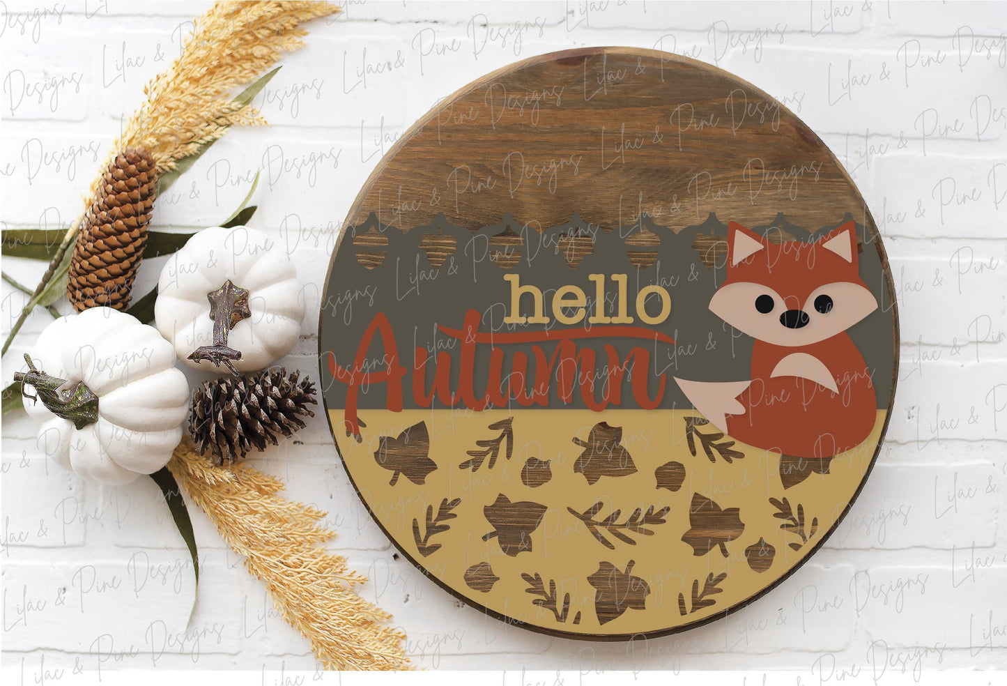 Hello Autumn door hanger SVG, Fall welcome sign SVG, Woodland fox door hanger, Fall porch decor, Fall round wood sign, Glowforge laser SVG
