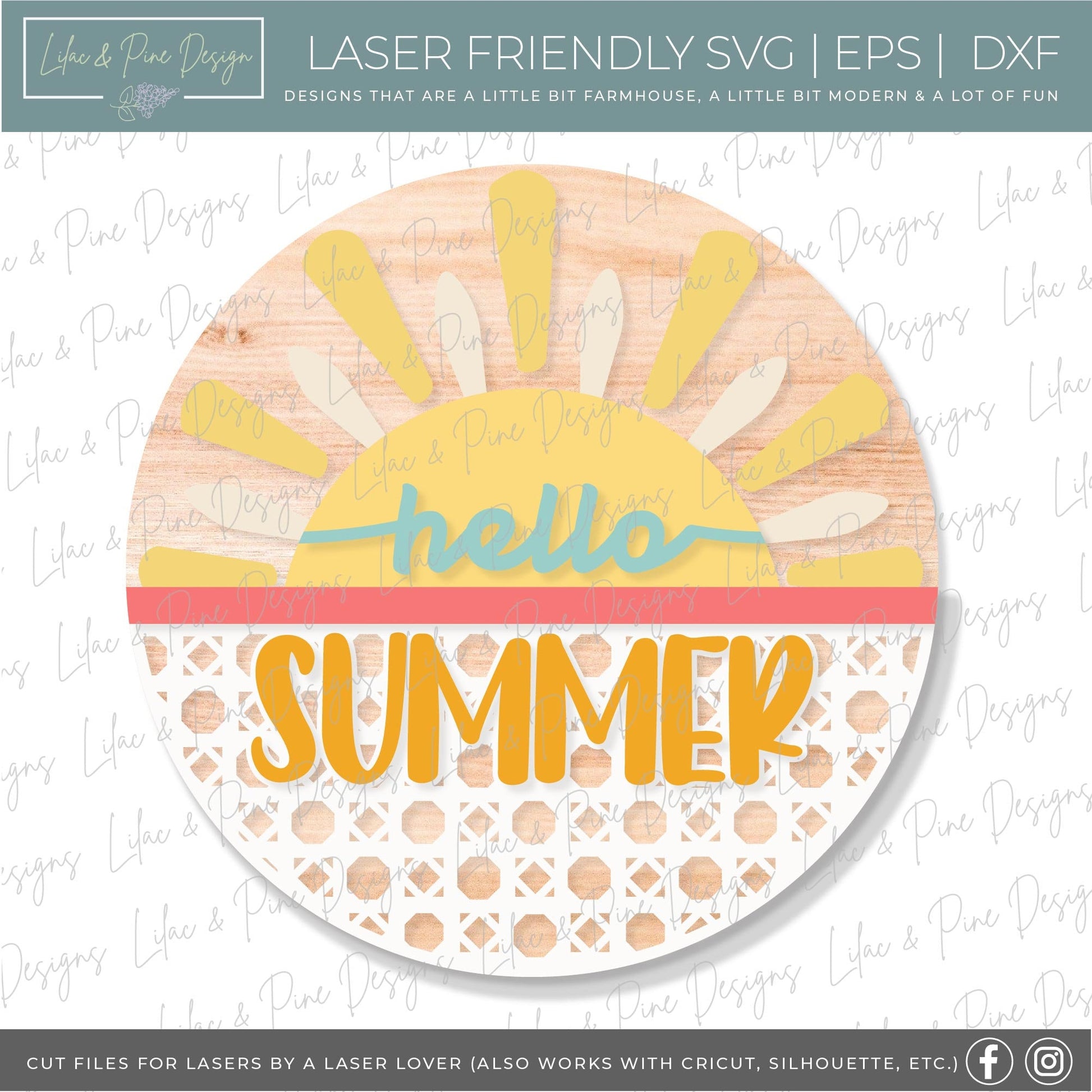 Sun Welcome sign svg, hello summer SVG, Summer door hanger, Sunshine porch sign SVG, summer decor, round wood sign, Glowforge laser SVG