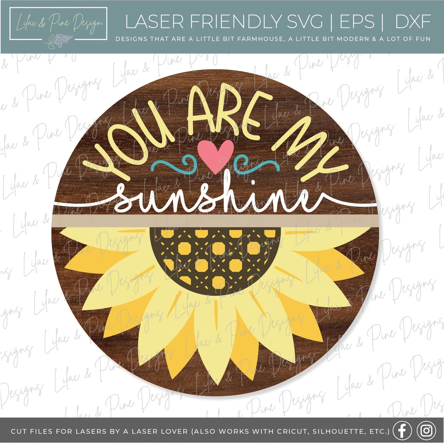 You are my sunshine SVG, Sunflower sign svg, door hanger svg, Summer decor SVG, fall svg, round wood sign, Glowforge SVG, laser cut file