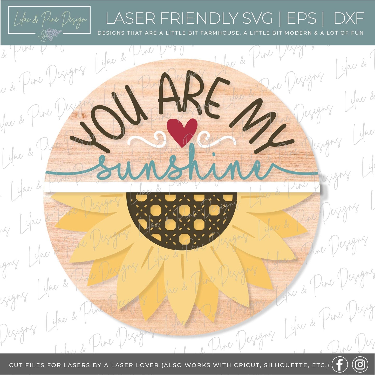 You are my sunshine SVG, Sunflower sign svg, door hanger svg, Summer decor SVG, fall svg, round wood sign, Glowforge SVG, laser cut file