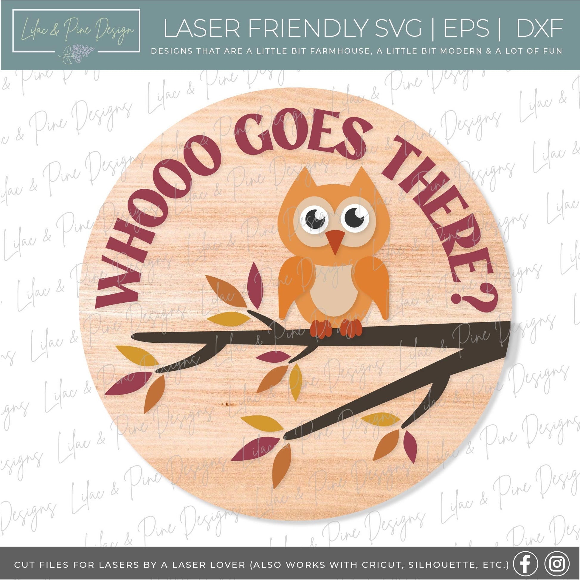 Owl door hanger SVG, Owl welcome sign SVG, Who goes there door hanger svg, fall tree svg, Fall porch decor svg, Glowforge SVG, laser svg