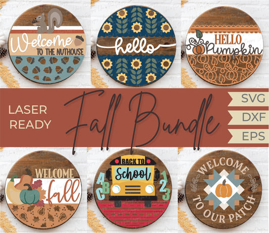 Fall welcome sign bundle, fall door hanger SVG, nuthouse svg, school SVG, hello pumpkin, fall quilt svg, sunflower svg, Glowforge laser SVG