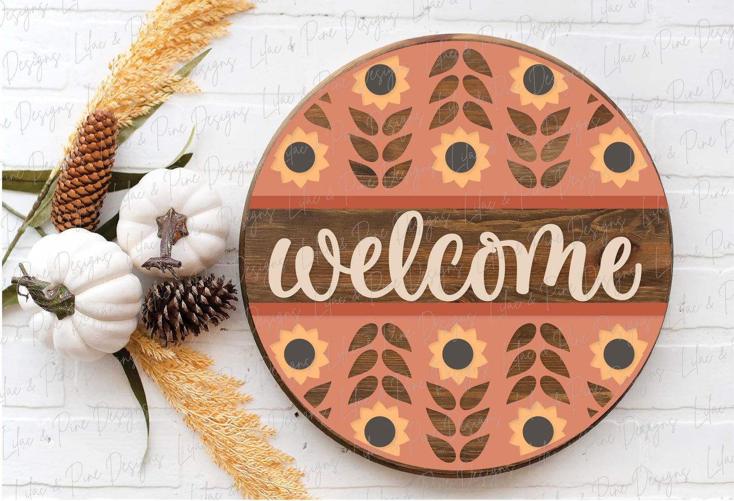 Sunflower door hanger SVG, Sunflower welcome sign SVG, Floral door hanger, fall porch decor, folk art sign, Glowforge Svg, laser cut file