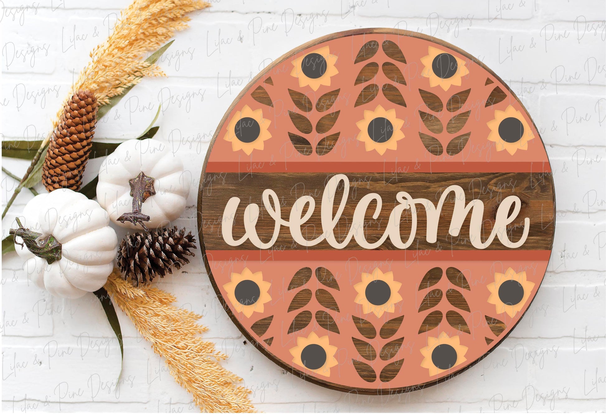 Sunflower door hanger SVG, Sunflower welcome sign SVG, Floral door hanger, fall porch decor, folk art sign, Glowforge Svg, laser cut file