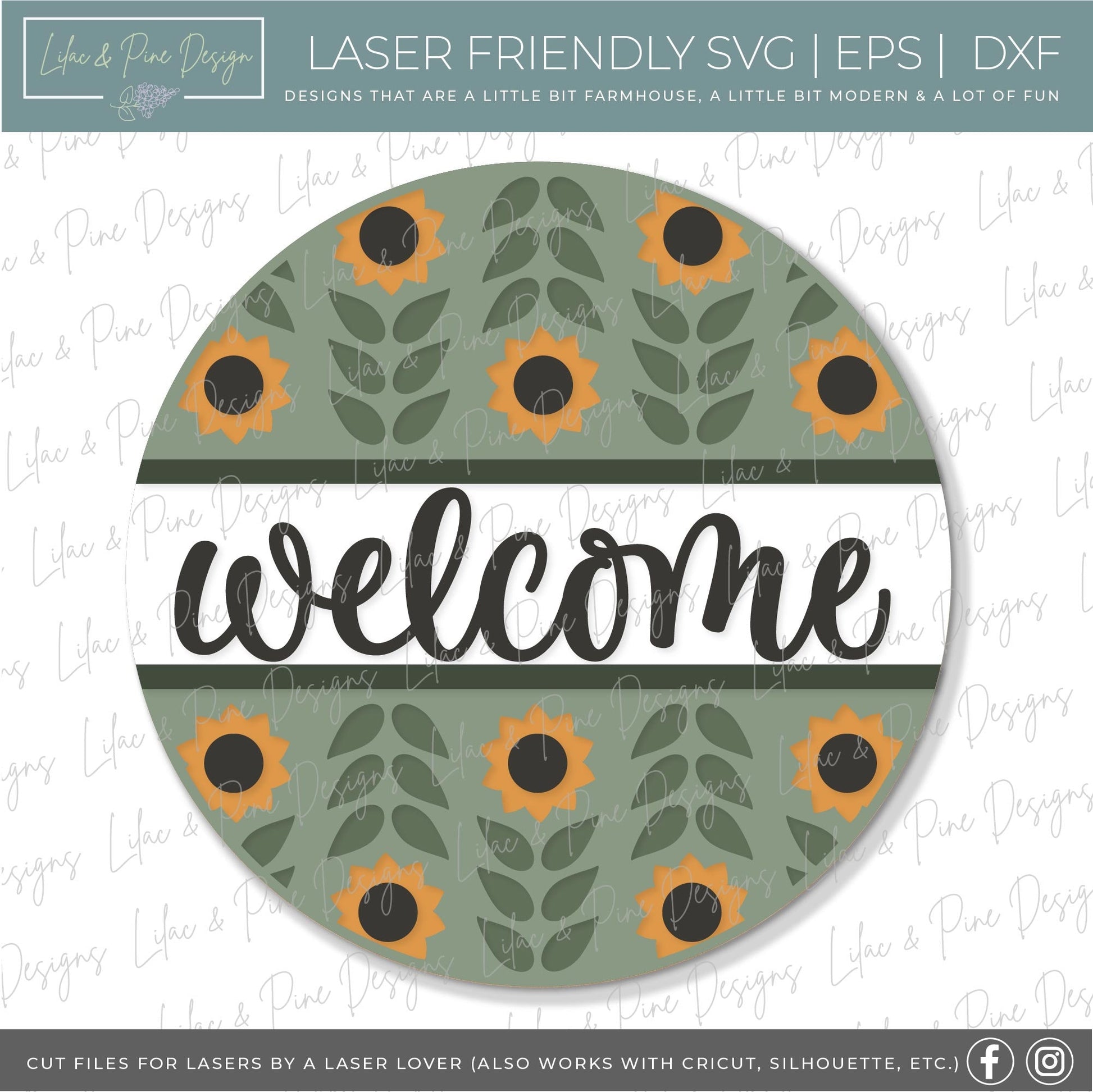 Sunflower door hanger SVG, Sunflower welcome sign SVG, Floral door hanger, fall porch decor, folk art sign, Glowforge Svg, laser cut file