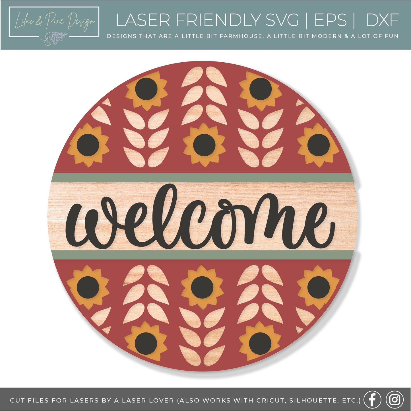 Sunflower door hanger SVG, Sunflower welcome sign SVG, Floral door hanger, fall porch decor, folk art sign, Glowforge Svg, laser cut file