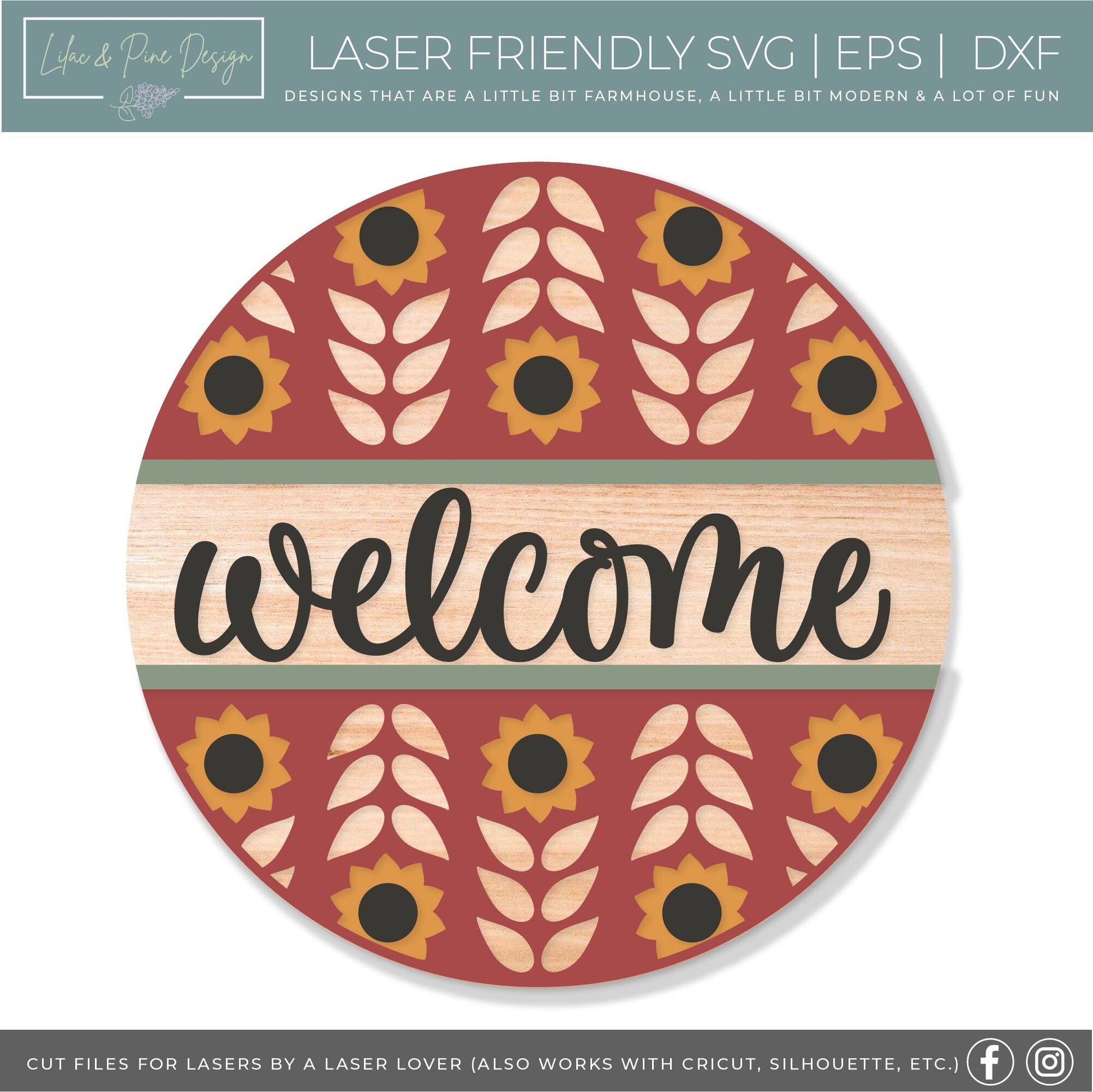 Sunflower door hanger SVG, Sunflower welcome sign SVG, Floral door hanger, fall porch decor, folk art sign, Glowforge Svg, laser cut file