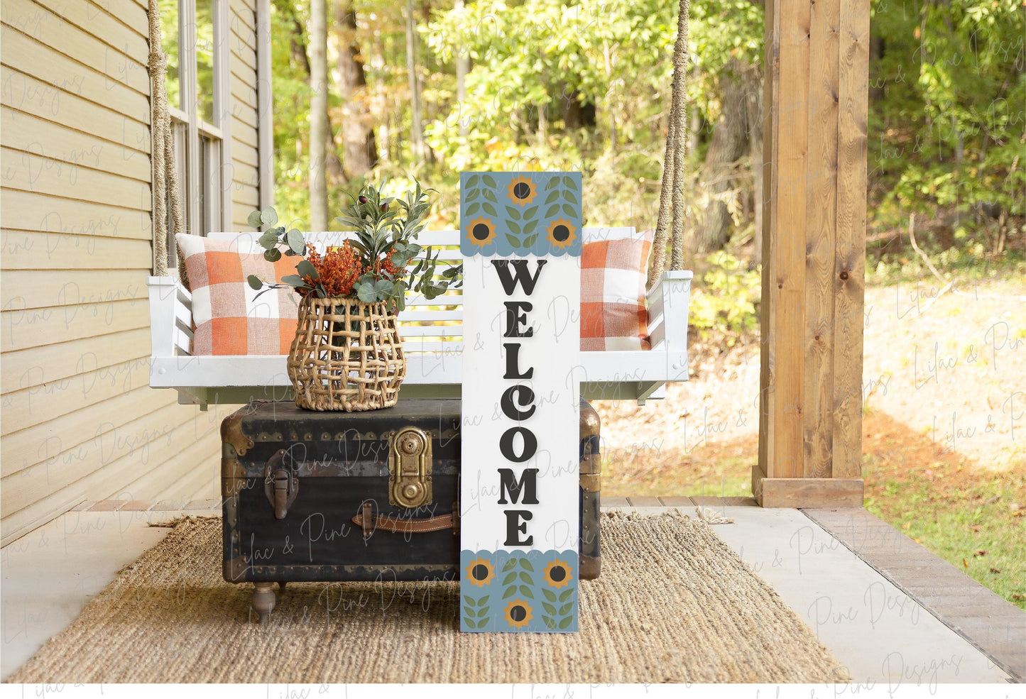 Welcome porch sign SVG, Sunflower welcome sign SVG, Sunflower porch sign, fall porch decor, vertical sign svg, Glowforge Svg, laser cut file