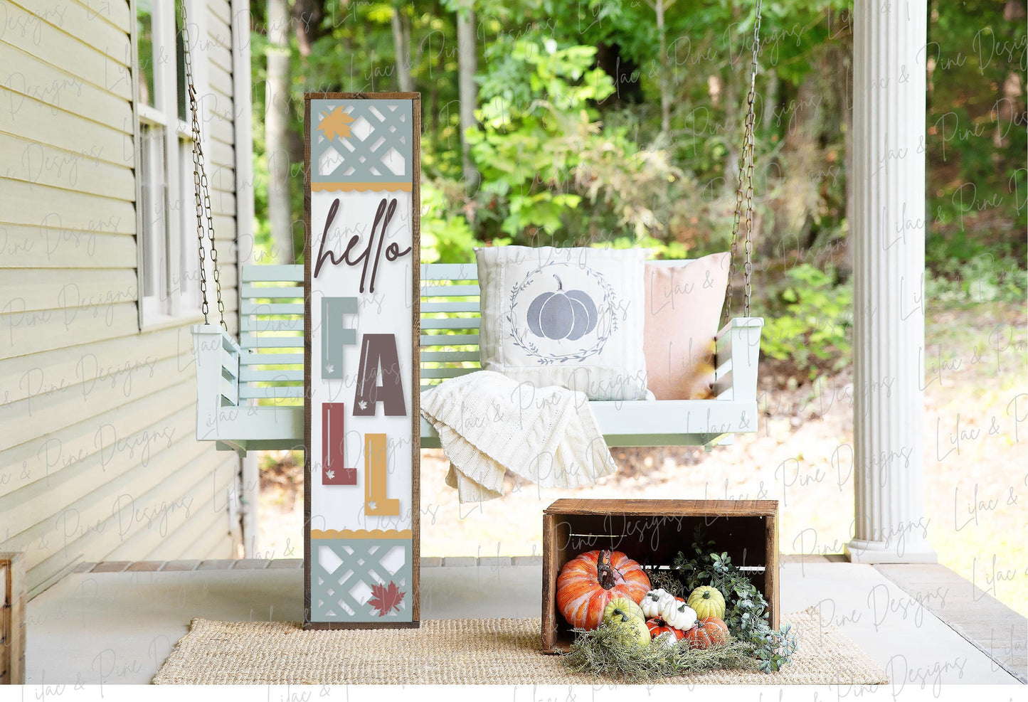 Hello Fall porch sign SVG, Fall welcome sign SVG, fall leaves svg, Plaid porch sign, fall porch decor, vertical sign, Glowforge laser SVG