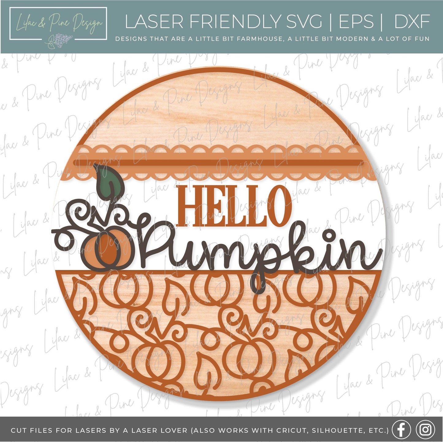 Hello Pumpkin door hanger SVG, Pumpkin welcome sign SVG, Fall door hanger svg, Fall porch decor, Autumn svg, Glowforge SVG, laser cut file
