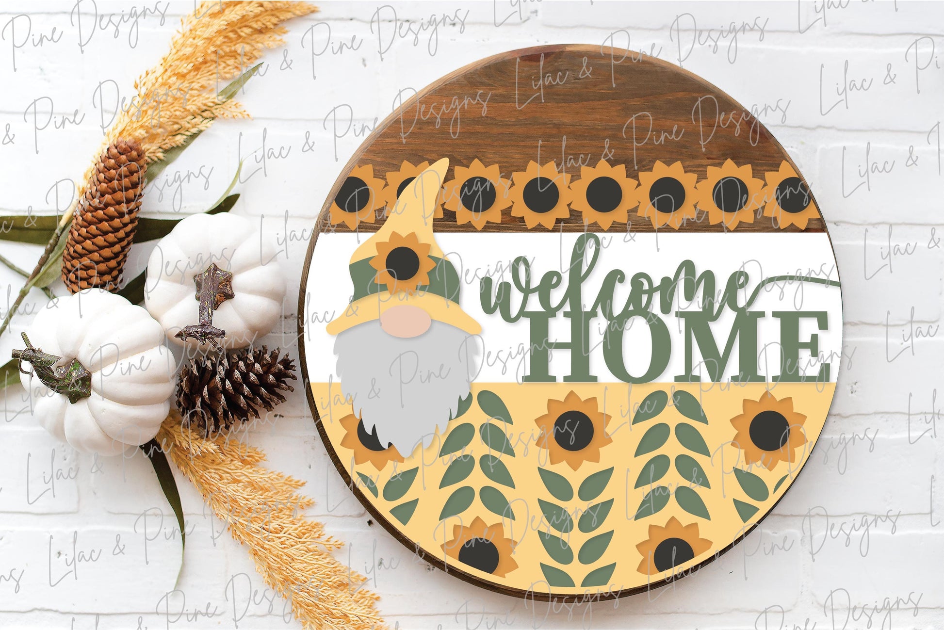 Sunflower door hanger SVG, Sunflower welcome sign SVG, Gnome door hanger svg, welcome home svg, Fall porch decor svg, Glowforge laser SVG