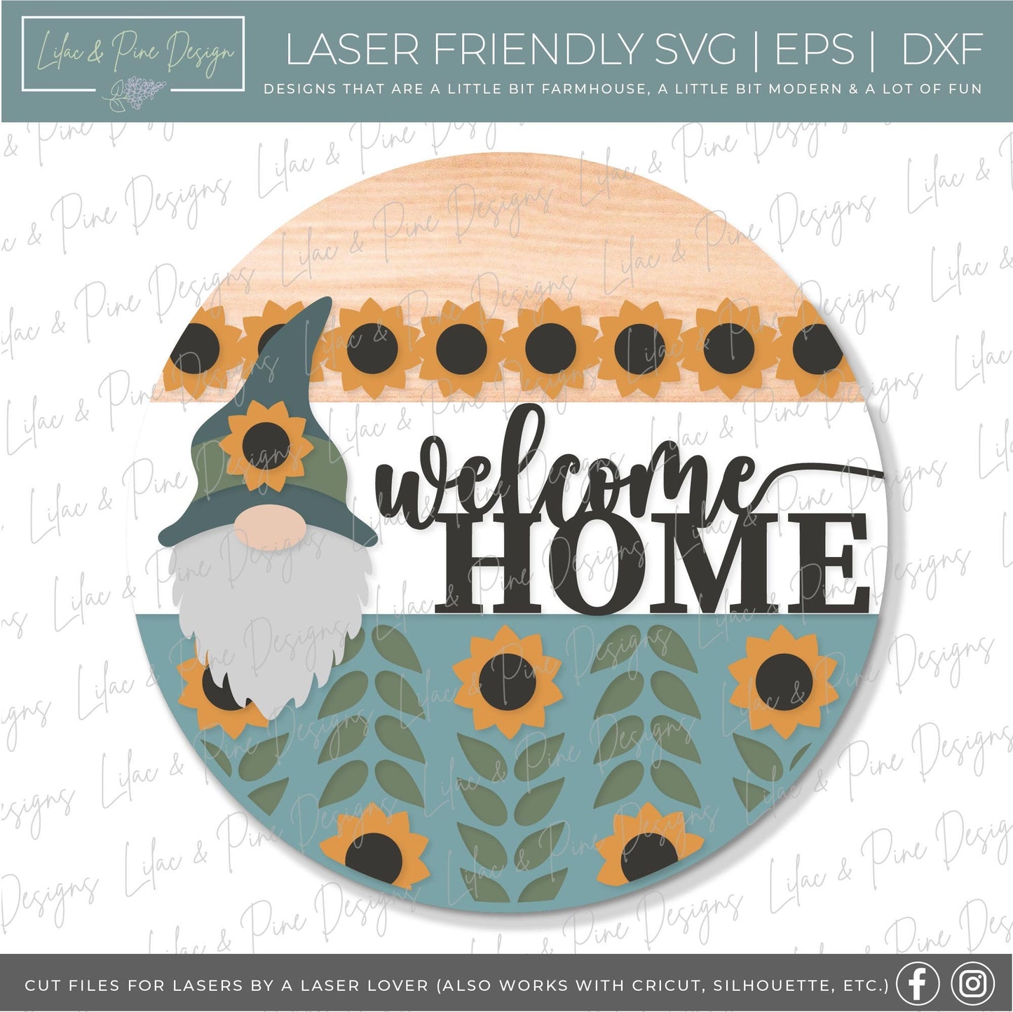 Sunflower door hanger SVG, Sunflower welcome sign SVG, Gnome door hanger svg, welcome home svg, Fall porch decor svg, Glowforge laser SVG
