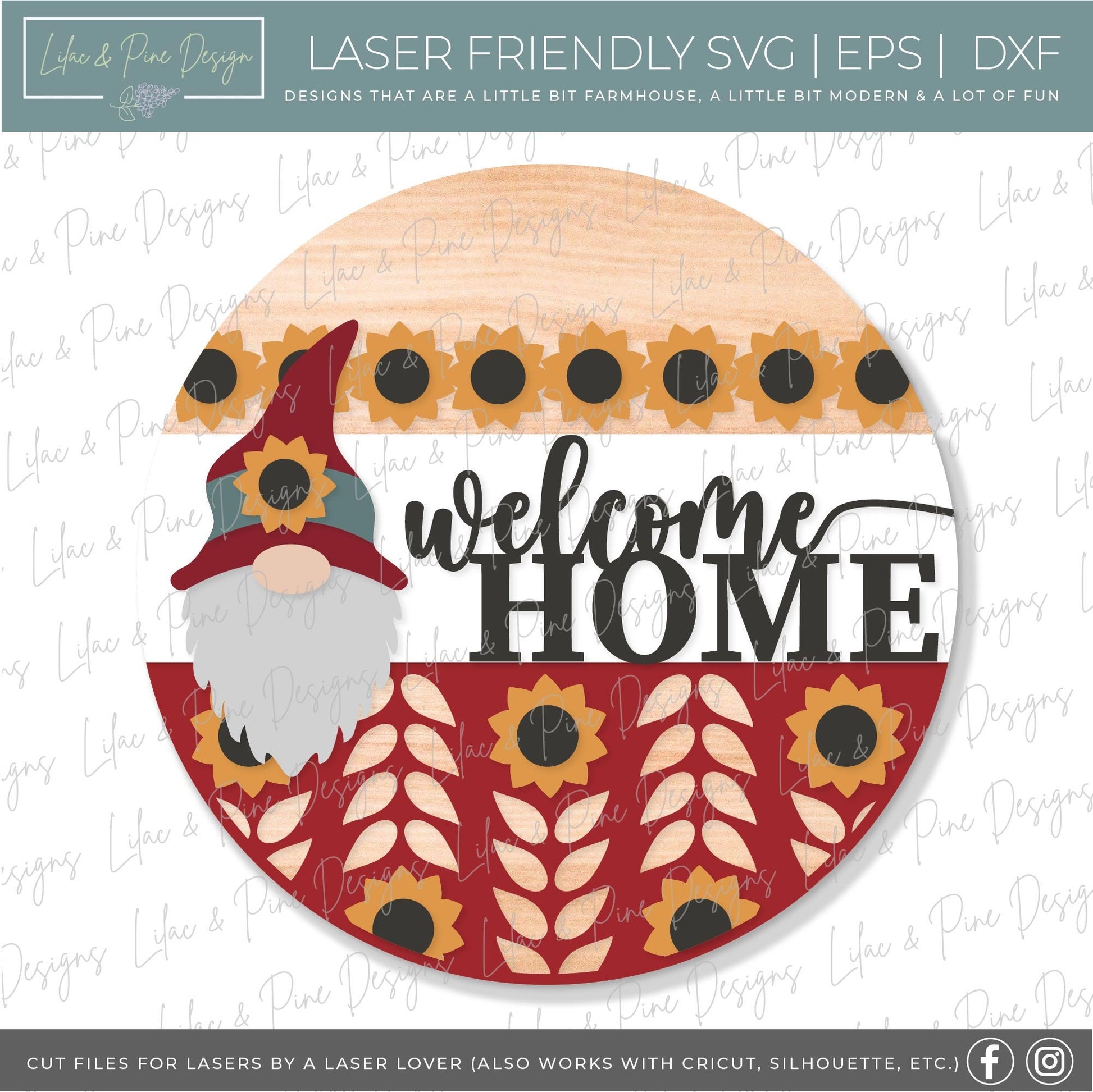 Sunflower door hanger SVG, Sunflower welcome sign SVG, Gnome door hanger svg, welcome home svg, Fall porch decor svg, Glowforge laser SVG