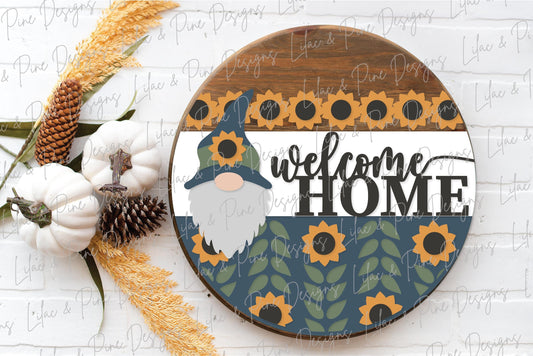 Sunflower door hanger SVG, Sunflower welcome sign SVG, Gnome door hanger svg, welcome home svg, Fall porch decor svg, Glowforge laser SVG