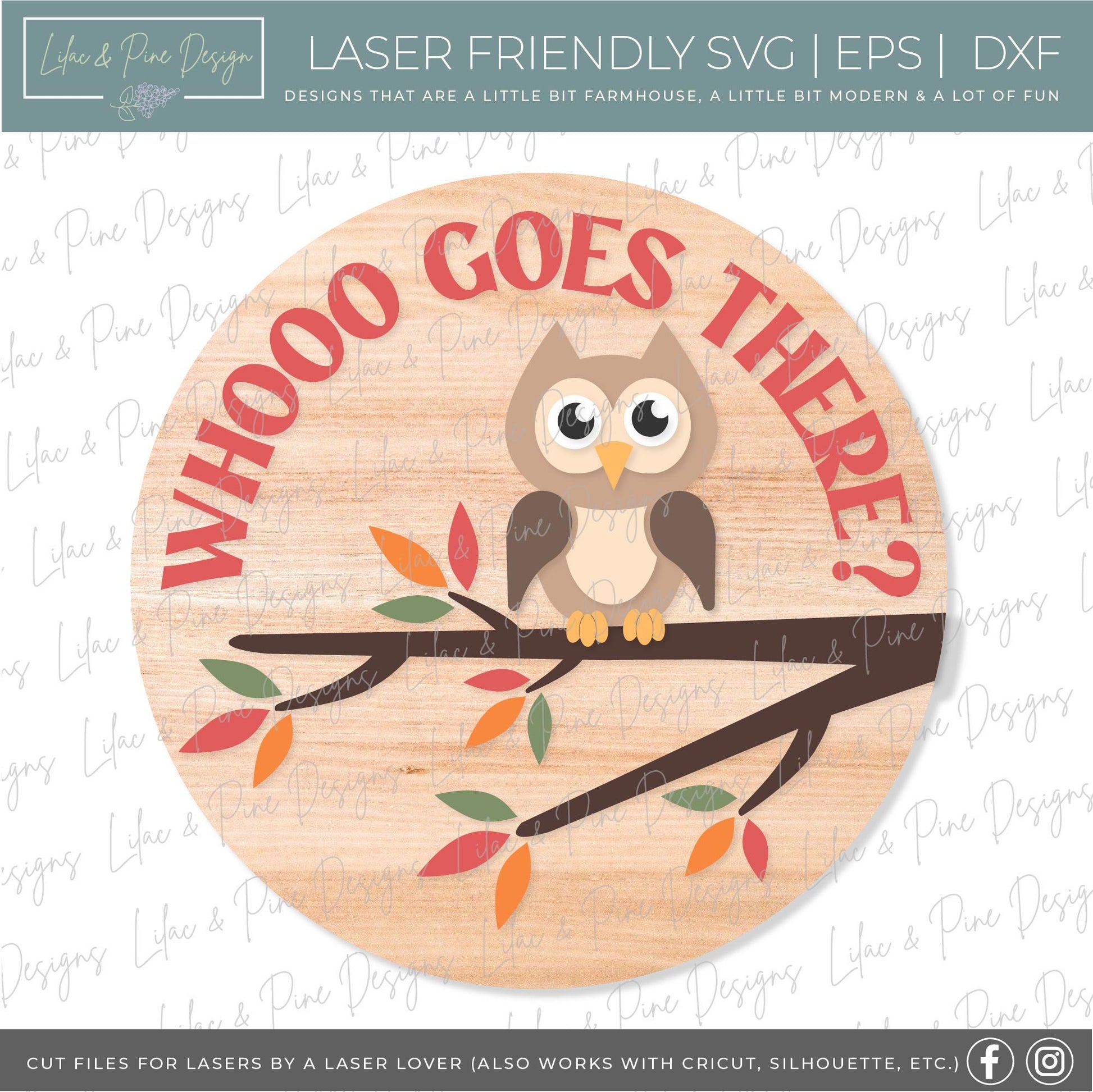 Owl door hanger SVG, Owl welcome sign SVG, Who goes there door hanger svg, fall tree svg, Fall porch decor svg, Glowforge SVG, laser svg