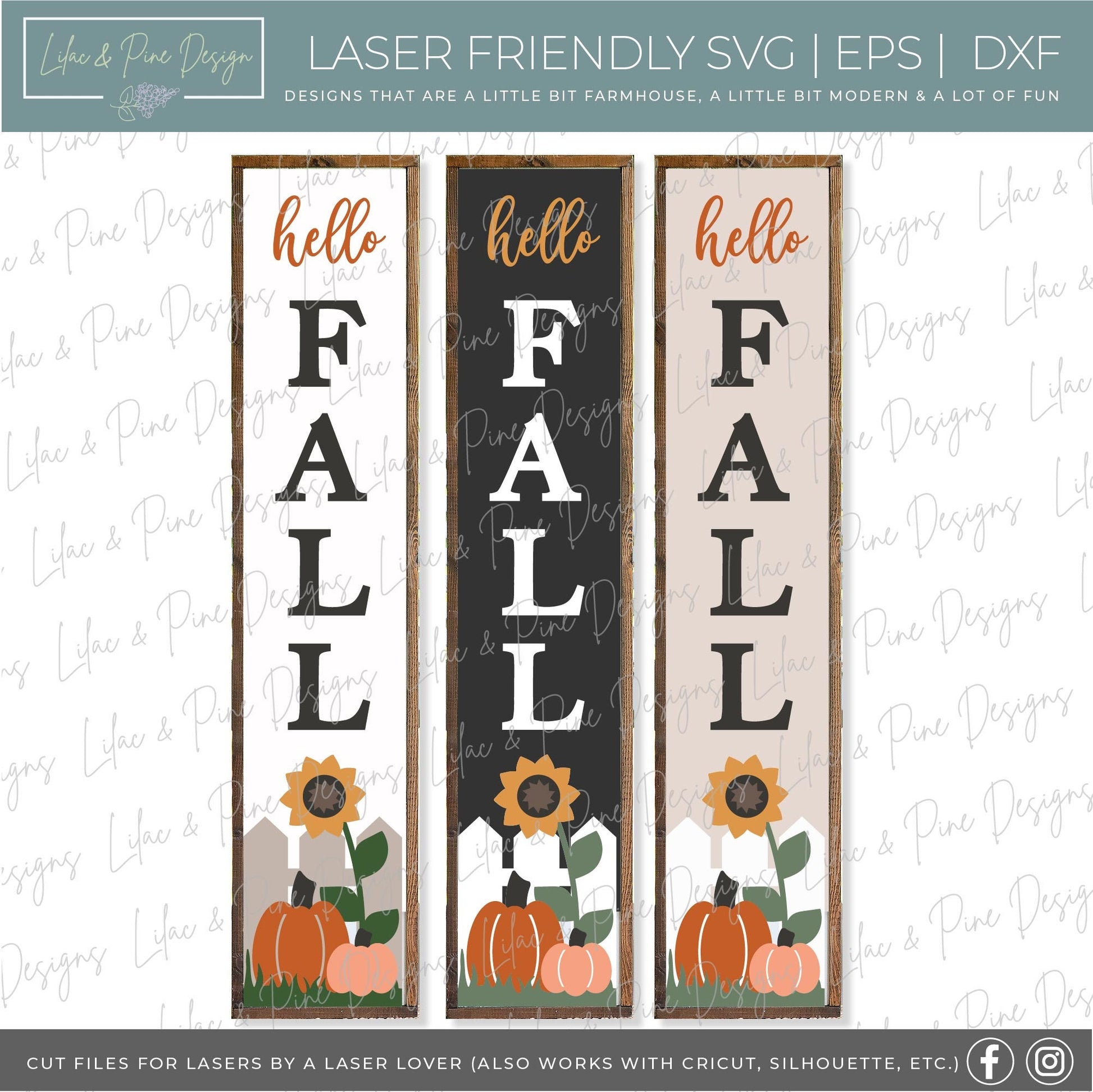 Hello Fall porch sign SVG, Pumpkin welcome sign SVG, Sunflower and pumpkin porch sign, porch decor, vertical sign svg, Glowforge laser SVG