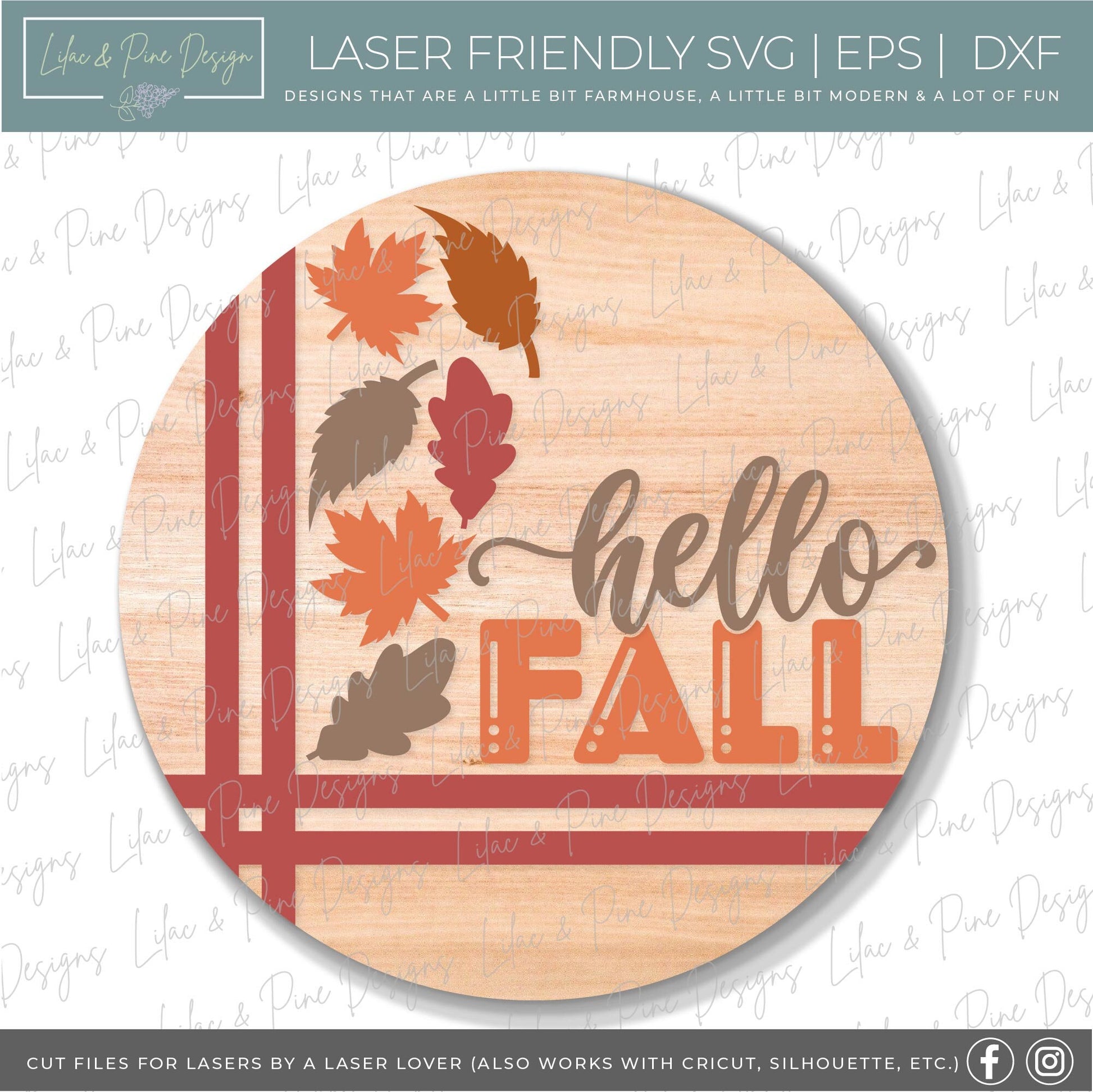Hello Fall door hanger SVG, Fall leaves welcome sign SVG, Fall door hanger svg, Fall porch decor svg, Glowforge Svg, laser cut file