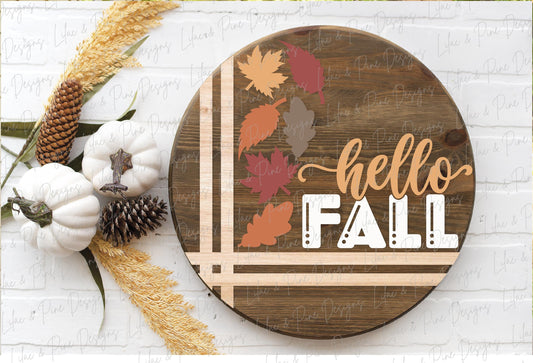 Hello Fall door hanger SVG, Fall leaves welcome sign SVG, Fall door hanger svg, Fall porch decor svg, Glowforge Svg, laser cut file