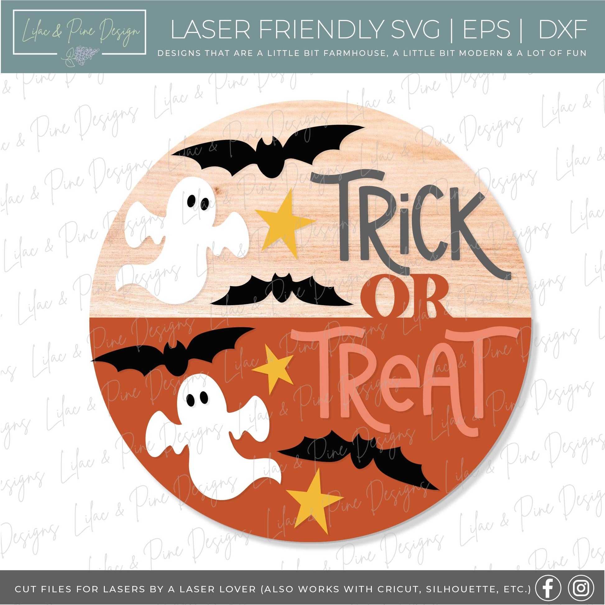 Halloween door hanger SVG, Trick or Treat door hanger, Ghost welcome sign SVG, Halloween welcome sign, Halloween decor, Glowforge laser SVG