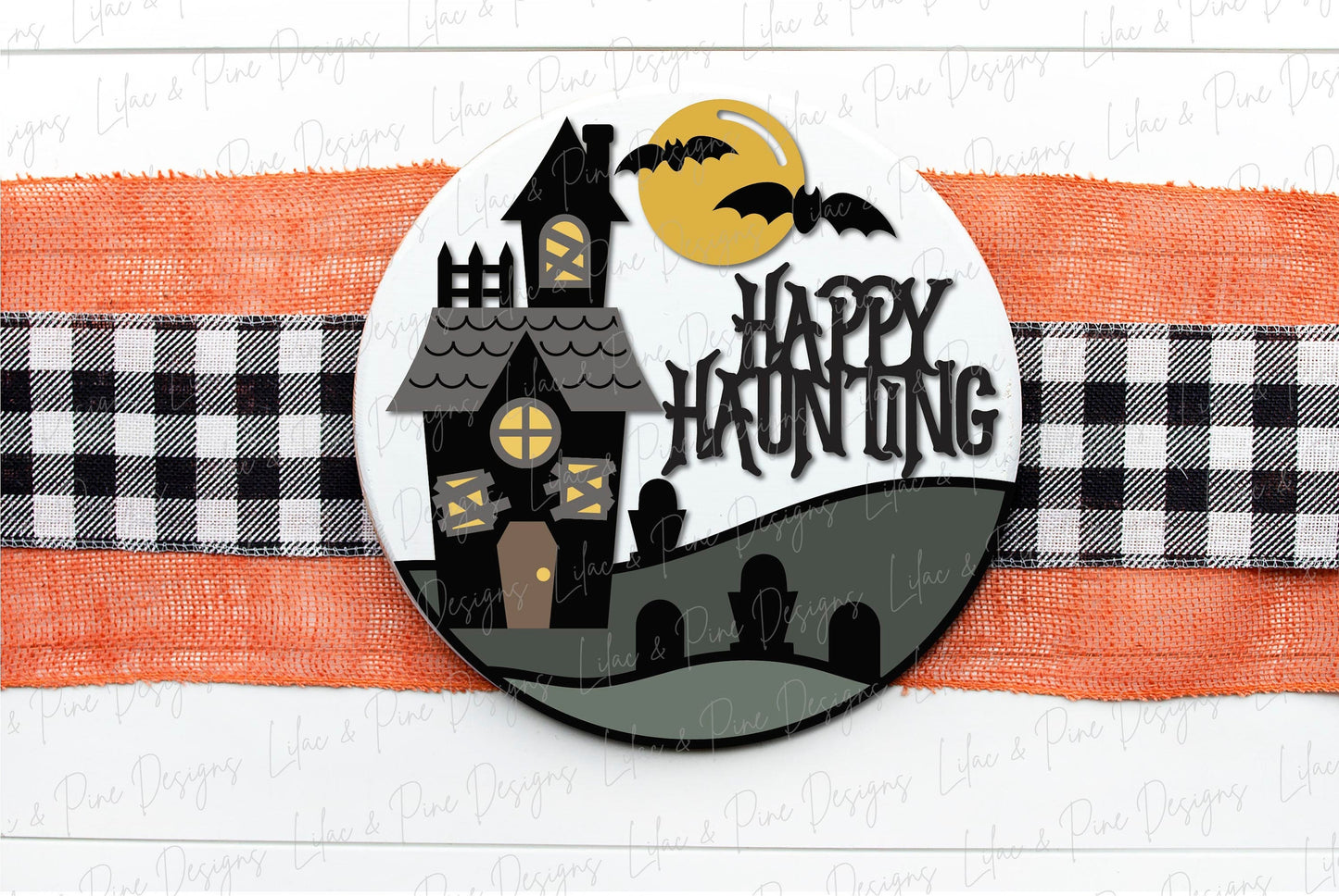 Happy Haunting door hanger SVG, Haunted House door hanger, Graveyard welcome sign SVG, Halloween porch sign svg, Glowforge laser SVG