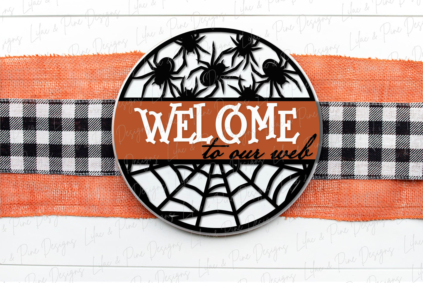 Welcome to our web door hanger SVG, spider door hanger, spiderweb welcome sign SVG, spooky svg, Halloween porch sign, Glowforge laser SVG