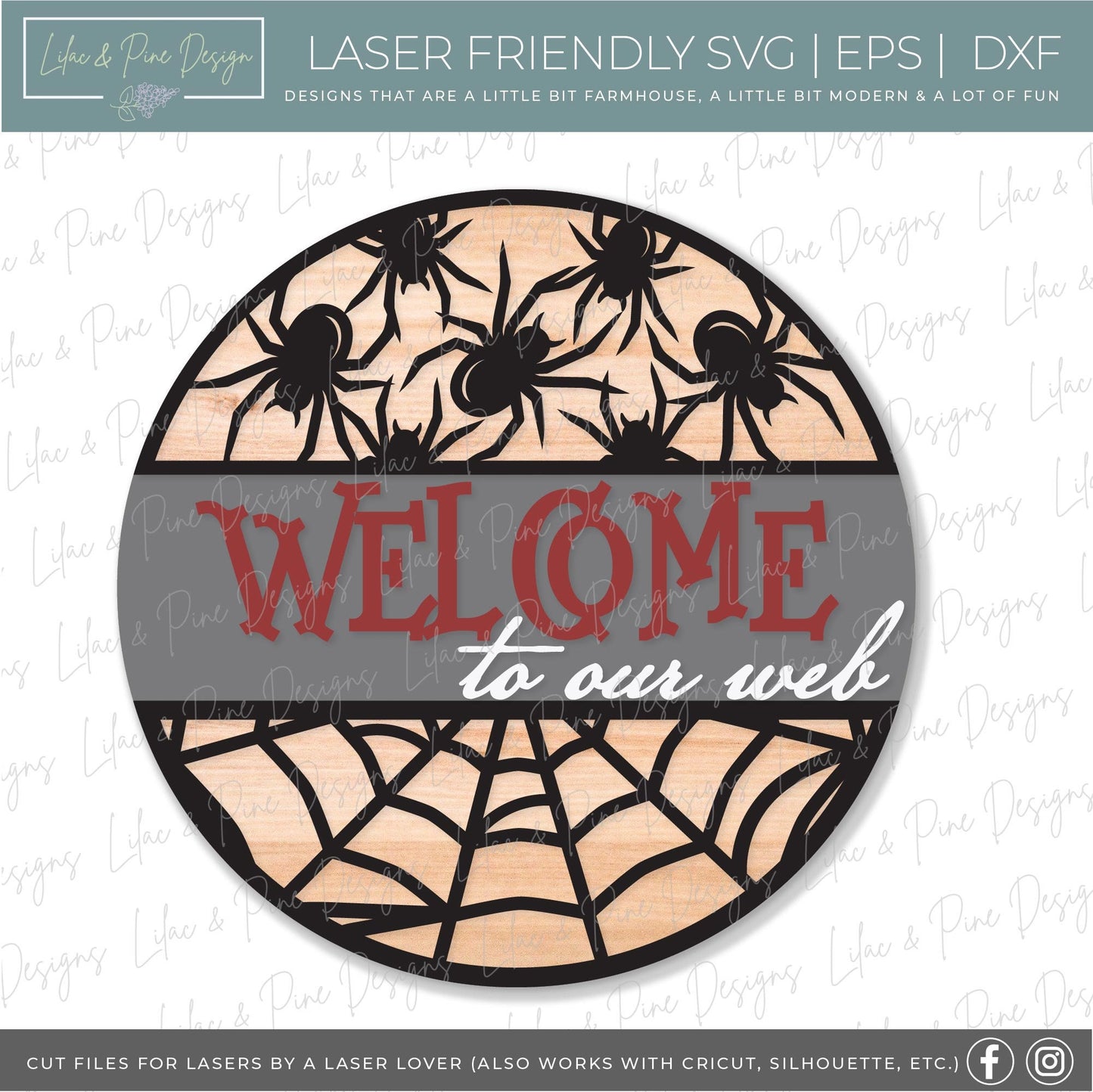 Welcome to our web door hanger SVG, spider door hanger, spiderweb welcome sign SVG, spooky svg, Halloween porch sign, Glowforge laser SVG