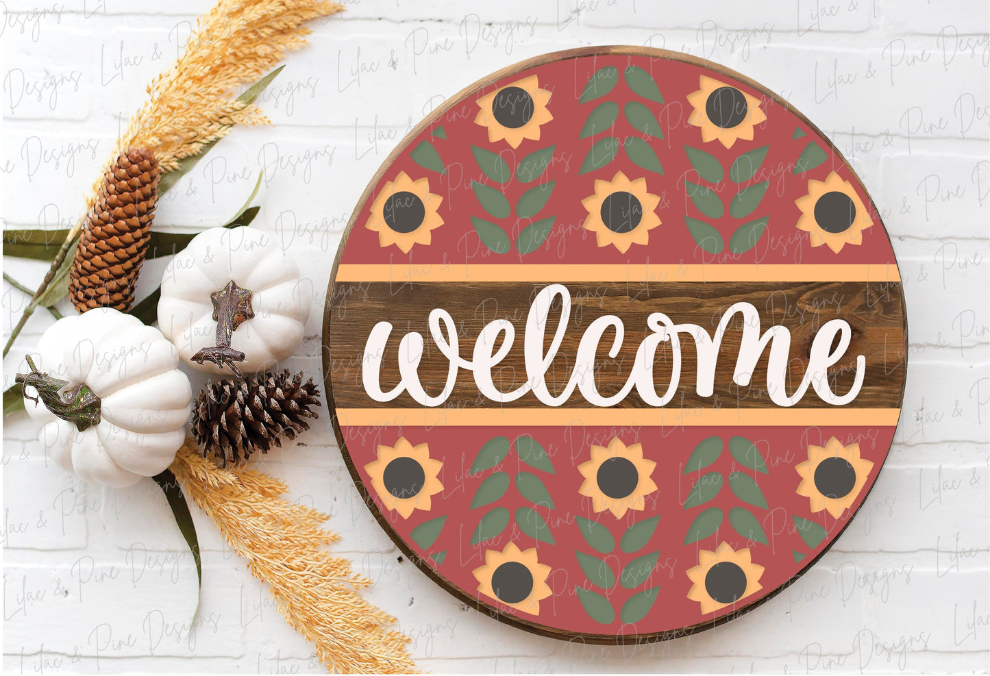 Sunflower door hanger SVG, Sunflower welcome sign SVG, Floral door hanger, fall porch decor, folk art sign, Glowforge Svg, laser cut file