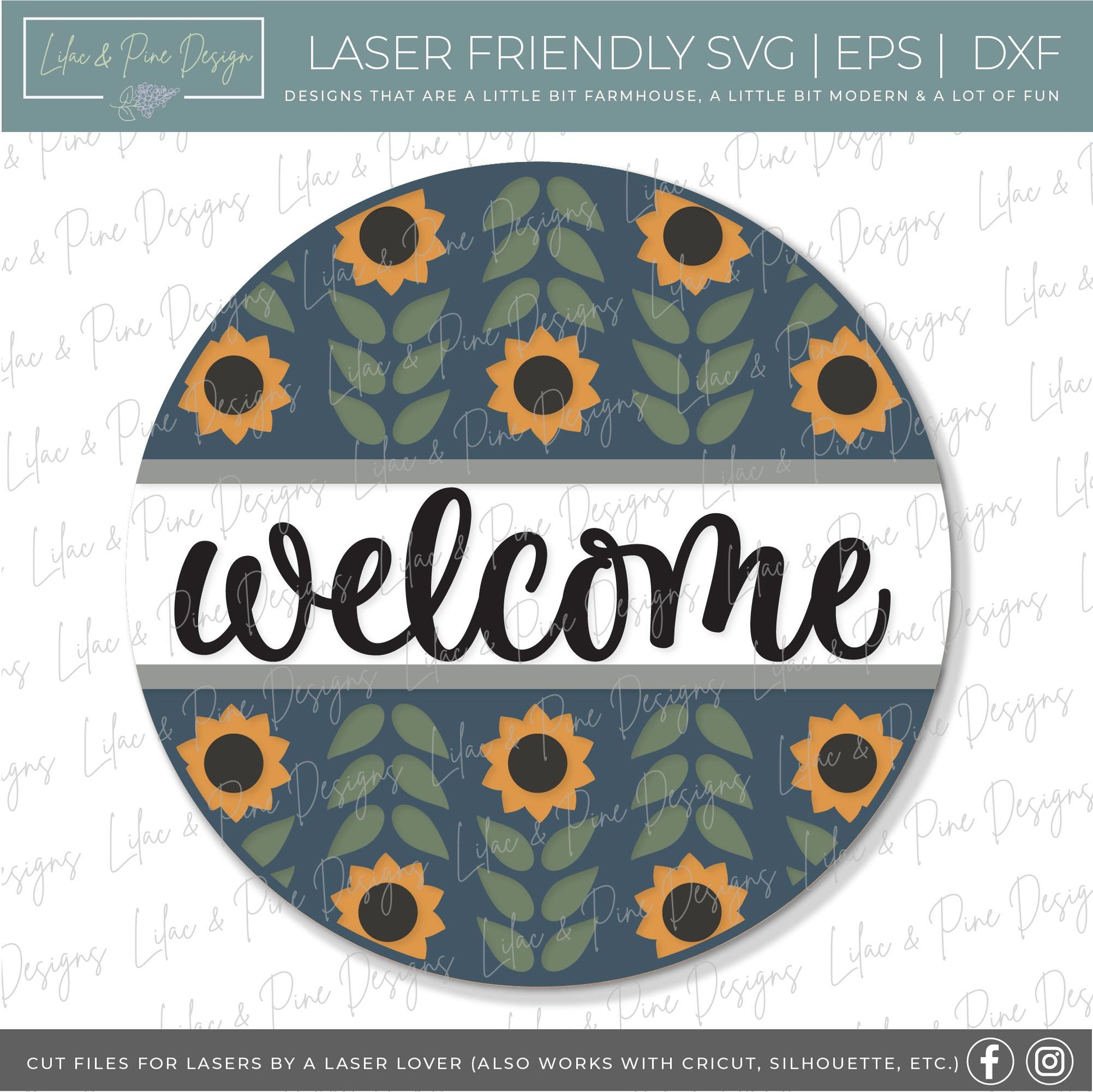 Sunflower door hanger SVG, Sunflower welcome sign SVG, Floral door hanger, fall porch decor, folk art sign, Glowforge Svg, laser cut file