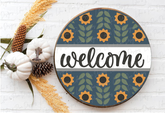 Sunflower door hanger SVG, Sunflower welcome sign SVG, Floral door hanger, fall porch decor, folk art sign, Glowforge Svg, laser cut file