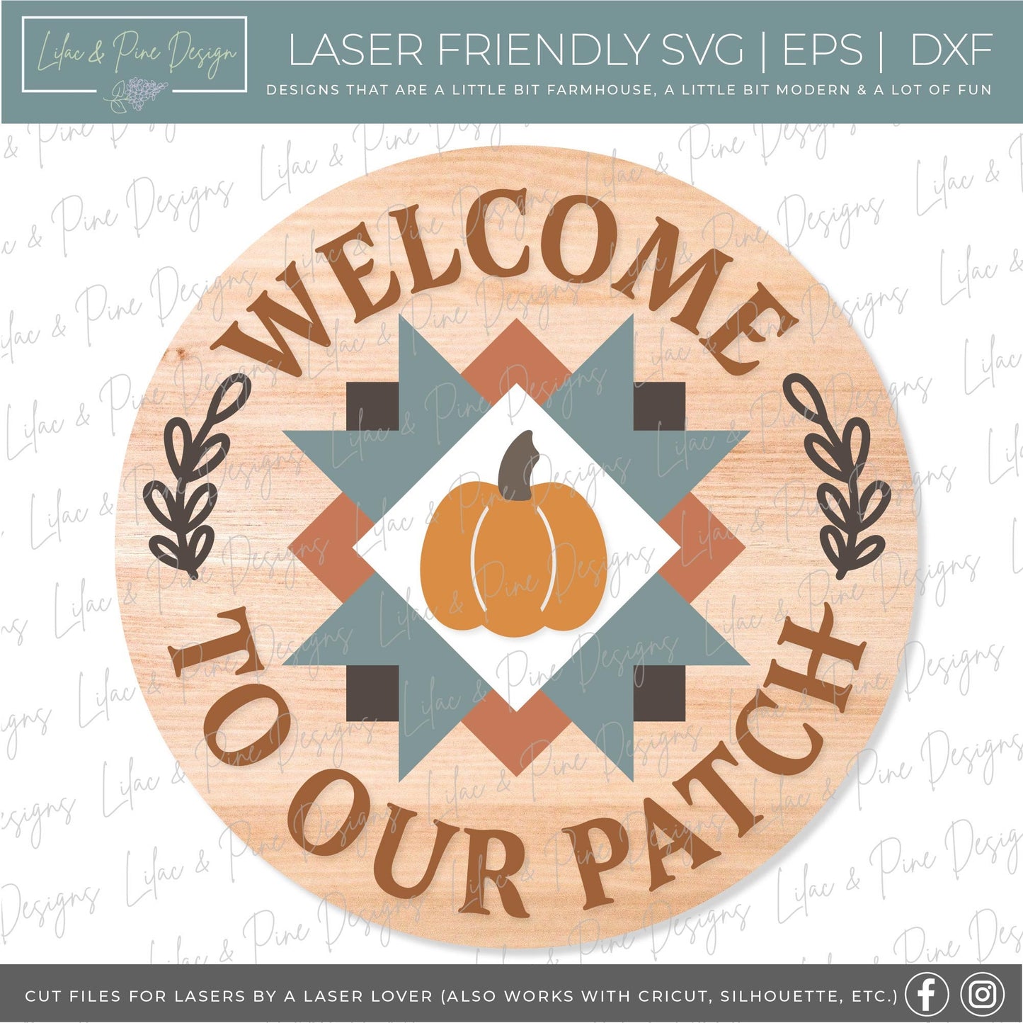 Pumpkin Patch door hanger SVG, Fall Quilt door hanger, Quilt welcome sign SVG, Pumpkin welcome sign svg, fall decor, Glowforge laser SVG
