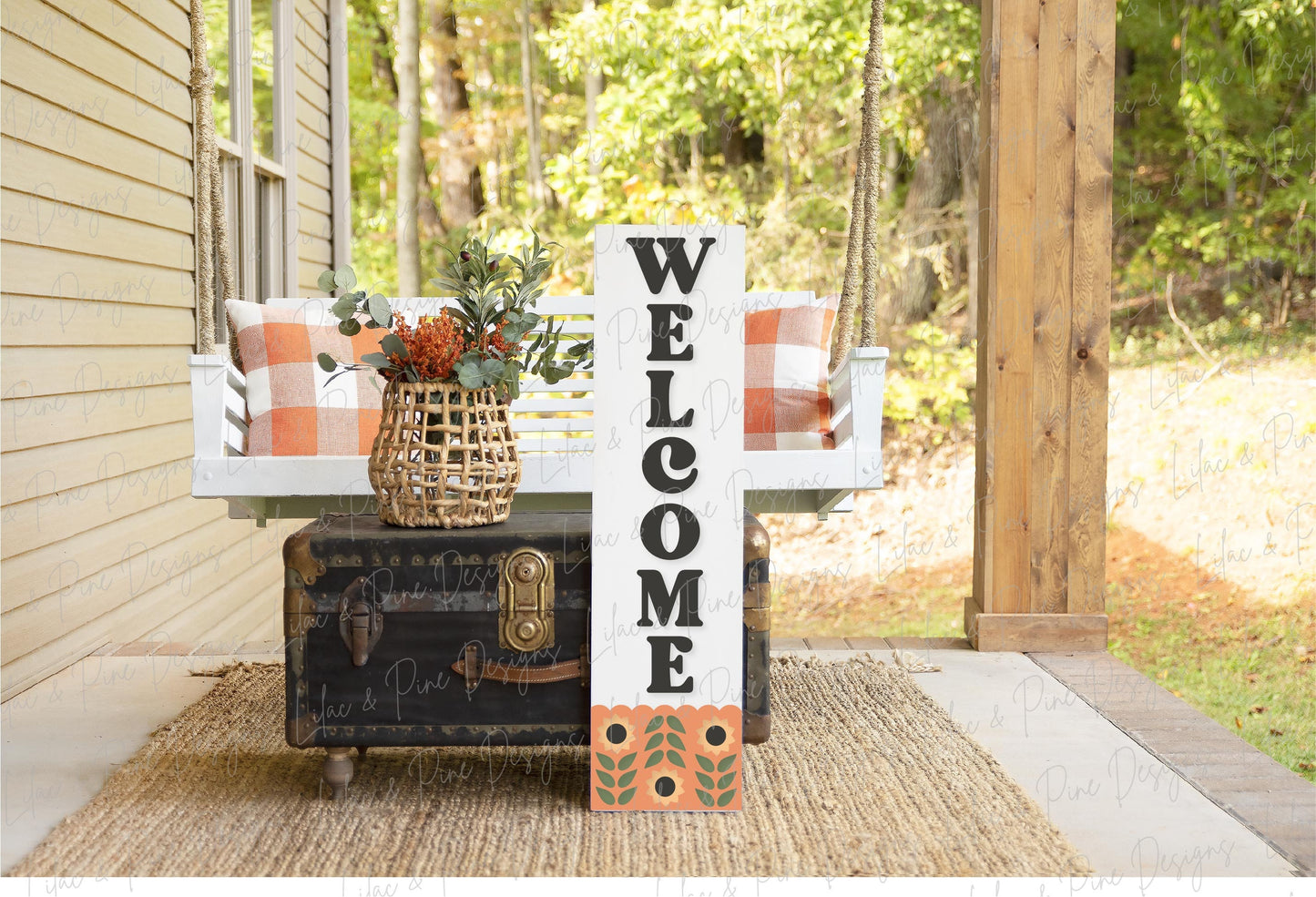 Welcome porch sign SVG, Sunflower welcome sign SVG, Sunflower porch sign, fall porch decor, vertical sign svg, Glowforge Svg, laser cut file