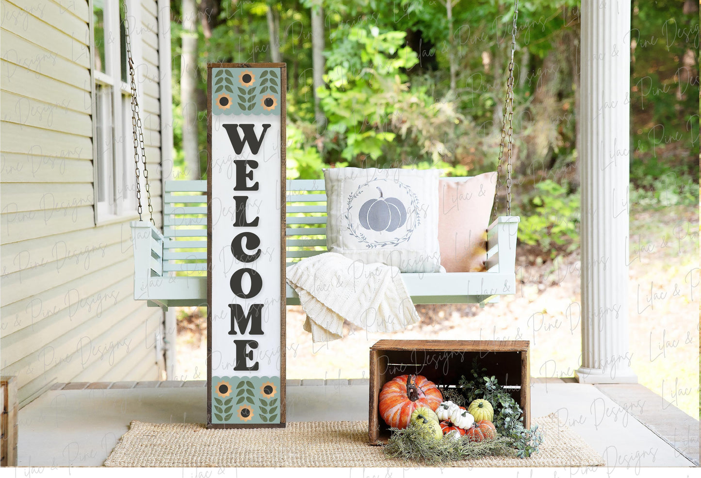 Welcome porch sign SVG, Sunflower welcome sign SVG, Sunflower porch sign, fall porch decor, vertical sign svg, Glowforge Svg, laser cut file