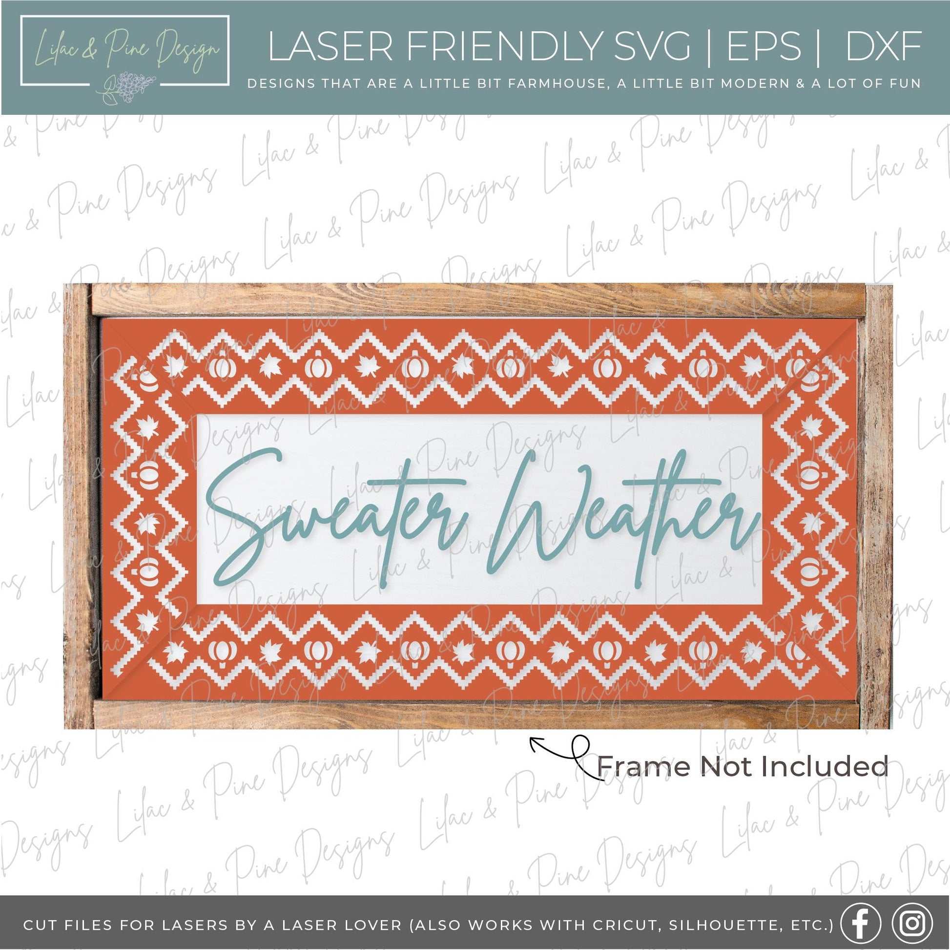 Sweater Weather sign svg, Fall sign, pumpkin and leaf sign SVG, sweater pattern svg, boho fall decor, Nordic fall svg, Glowforge laser SVG