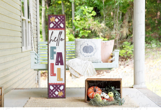 Hello Fall porch sign SVG, Fall welcome sign SVG, fall leaves svg, Plaid porch sign, fall porch decor, vertical sign, Glowforge laser SVG