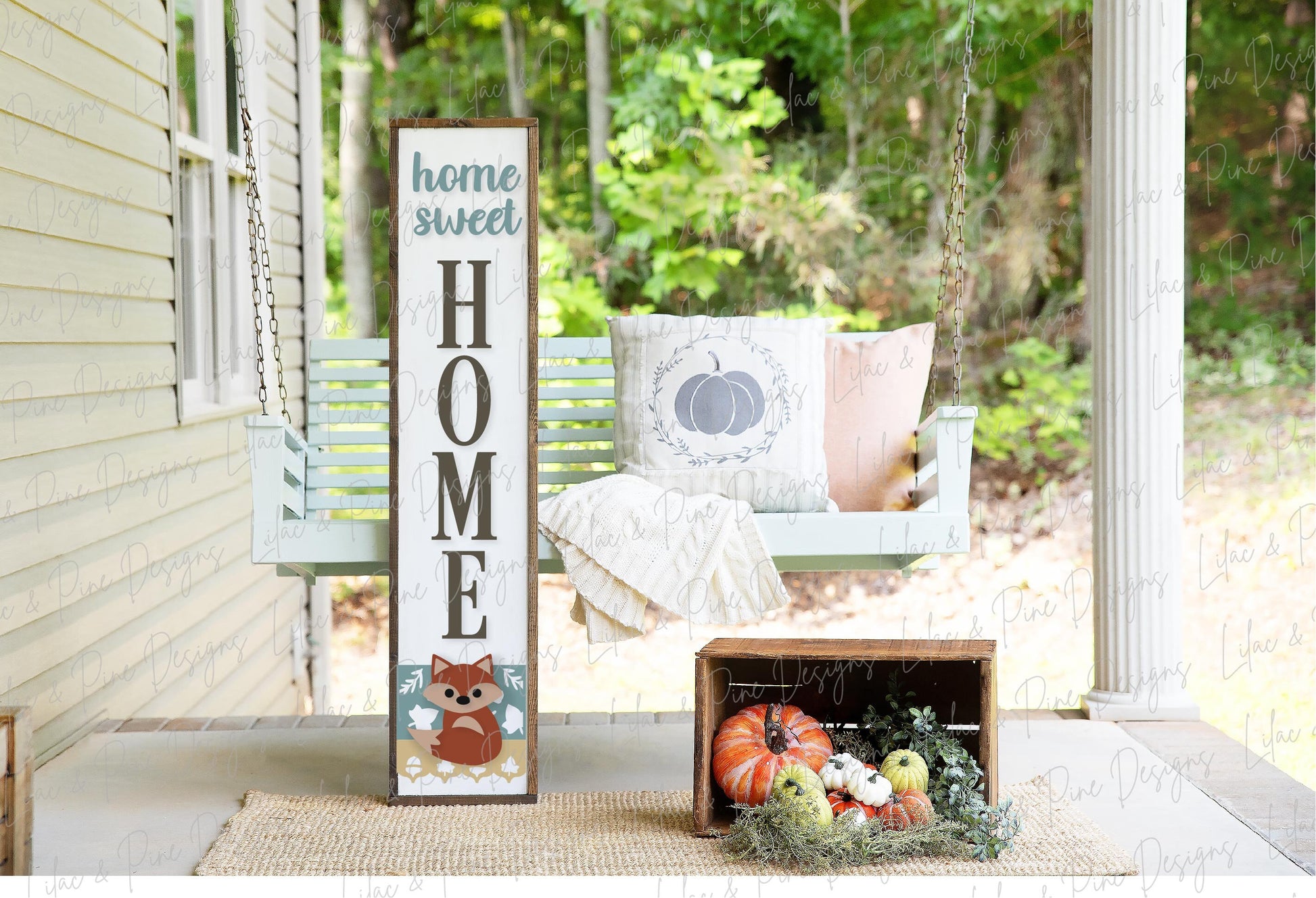 Home Sweet Home porch sign SVG, autumn welcome sign SVG, Fox porch sign svg, fall porch decor, fall vertical sign, Glowforge laser SVG