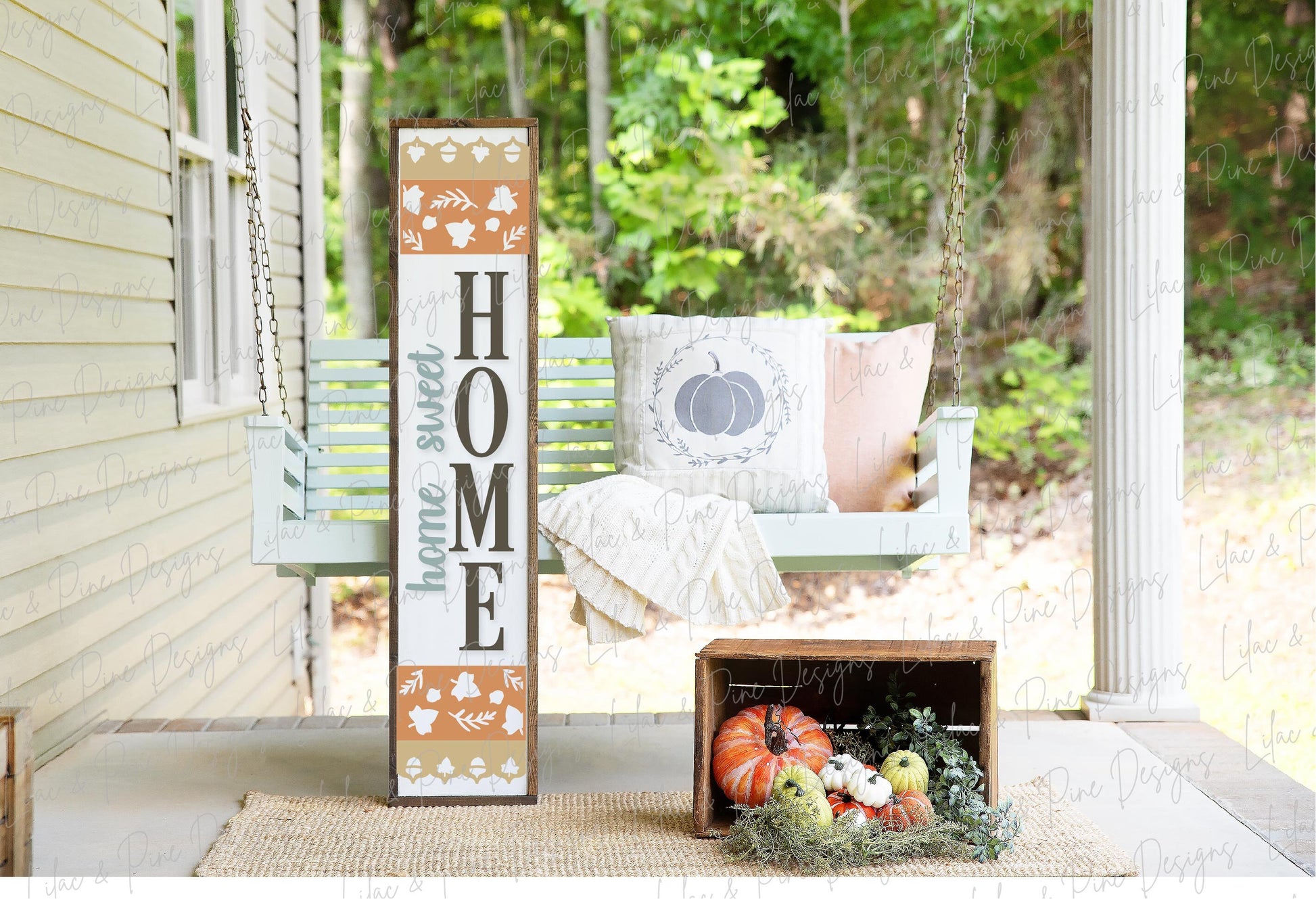 Home Sweet Home porch sign SVG, autumn welcome sign SVG, Fox porch sign svg, fall porch decor, fall vertical sign, Glowforge laser SVG