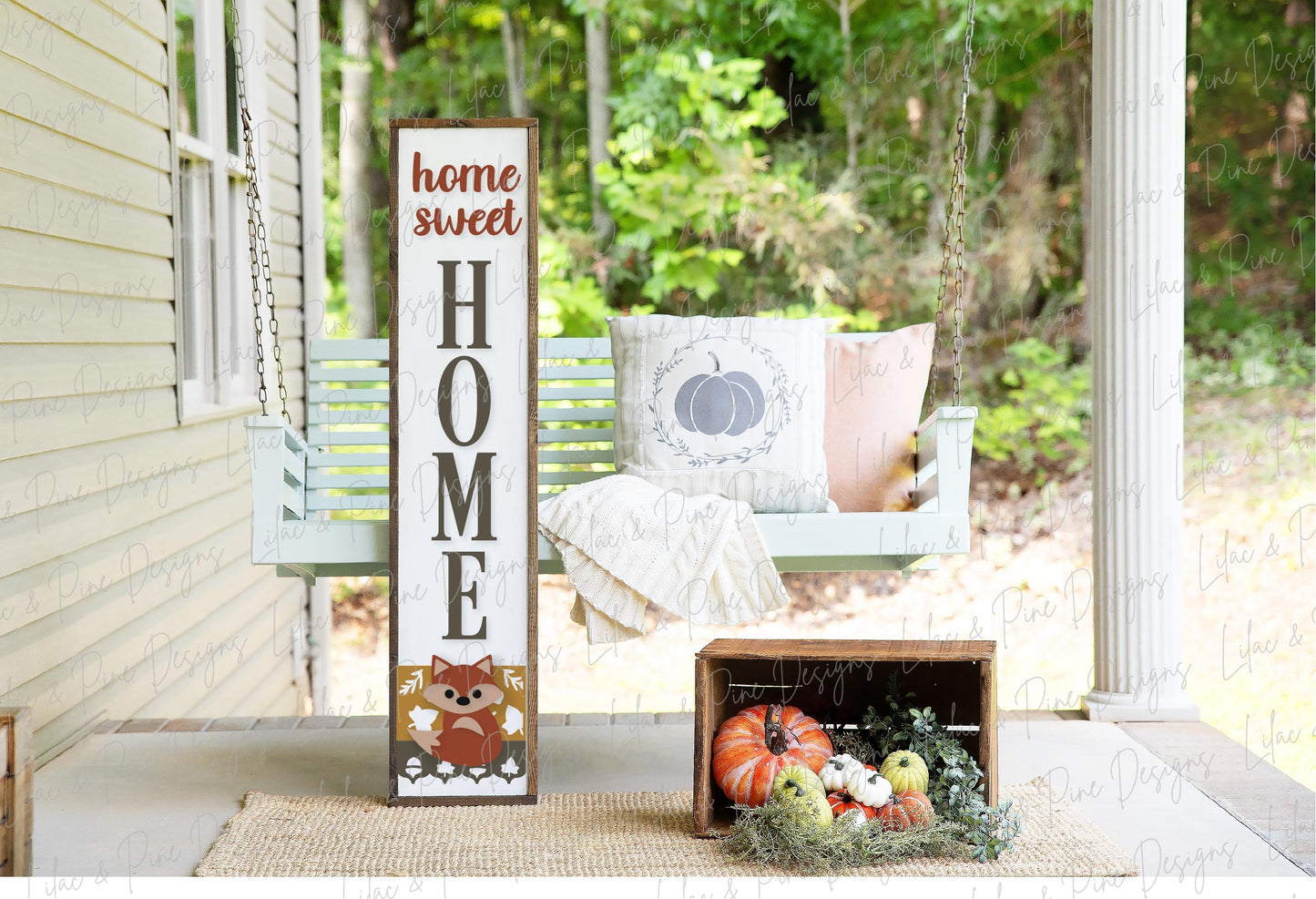 Home Sweet Home porch sign SVG, autumn welcome sign SVG, Fox porch sign svg, fall porch decor, fall vertical sign, Glowforge laser SVG