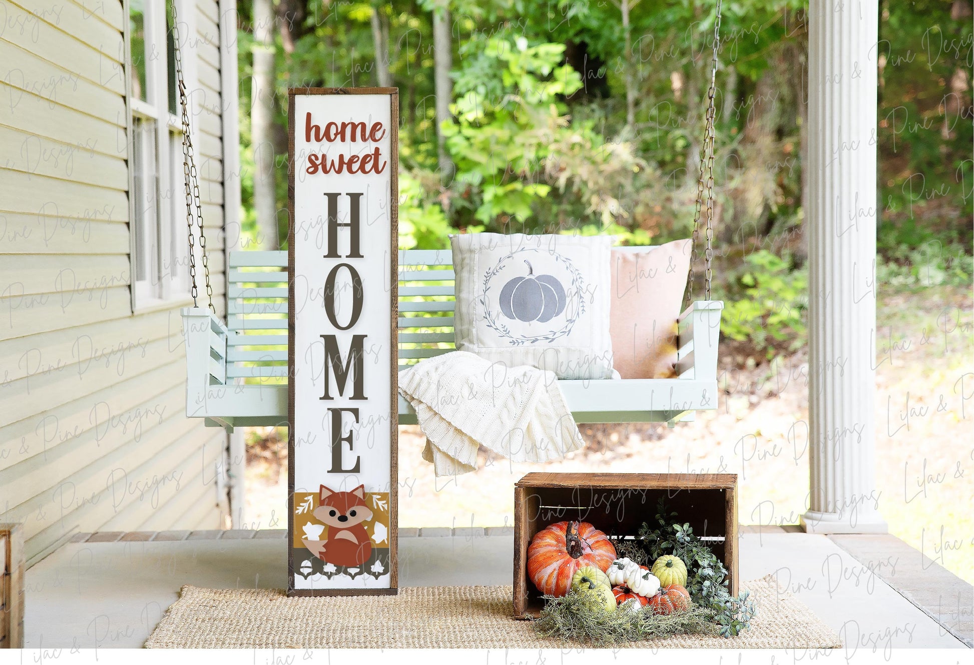 Home Sweet Home porch sign SVG, autumn welcome sign SVG, Fox porch sign svg, fall porch decor, fall vertical sign, Glowforge laser SVG