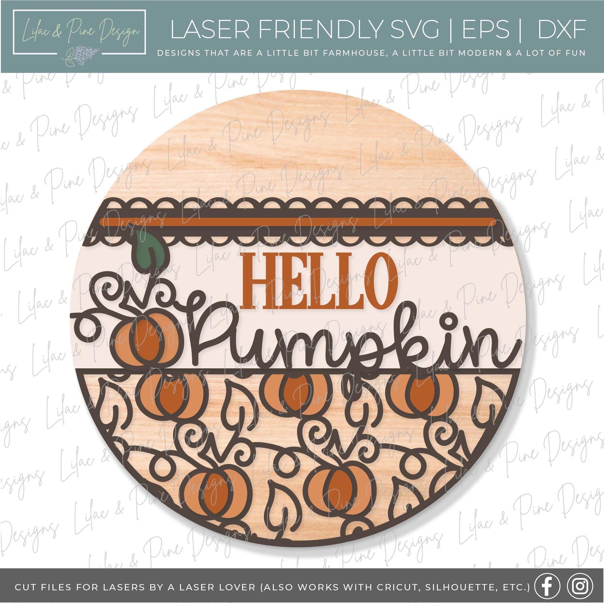 Hello Pumpkin door hanger SVG, Pumpkin welcome sign SVG, Fall door hanger svg, Fall porch decor, Autumn svg, Glowforge SVG, laser cut file