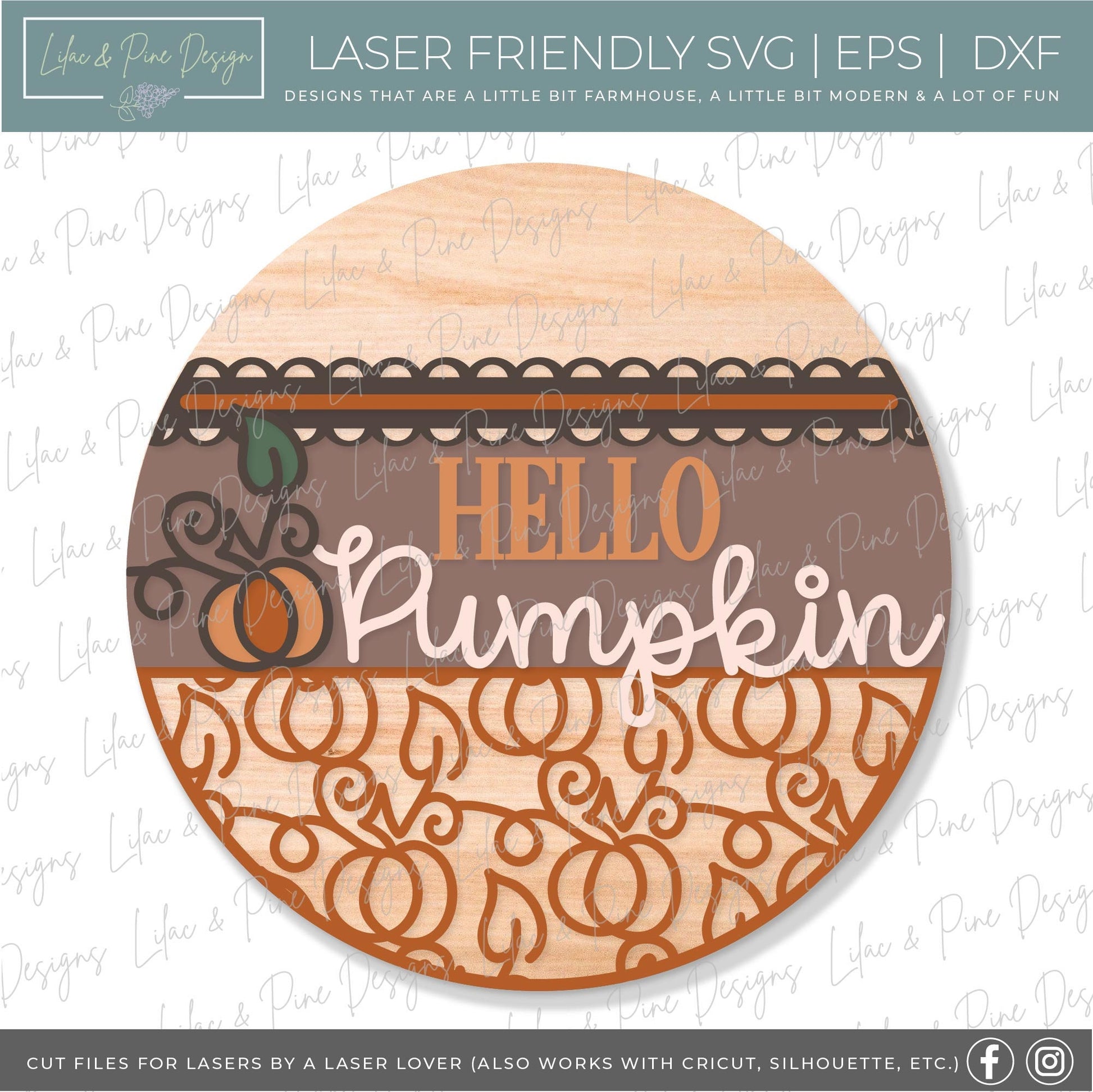 Hello Pumpkin door hanger SVG, Pumpkin welcome sign SVG, Fall door hanger svg, Fall porch decor, Autumn svg, Glowforge SVG, laser cut file