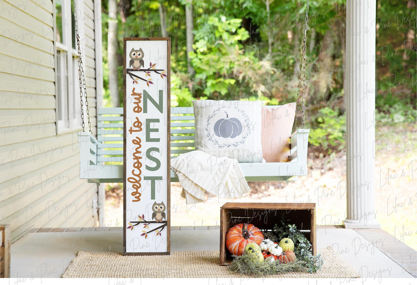 Welcome to our Nest porch sign SVG, Owl porch sign SVG, Owl welcome sign svg, fall porch decor svg, vertical porch sign, Glowforge laser SVG
