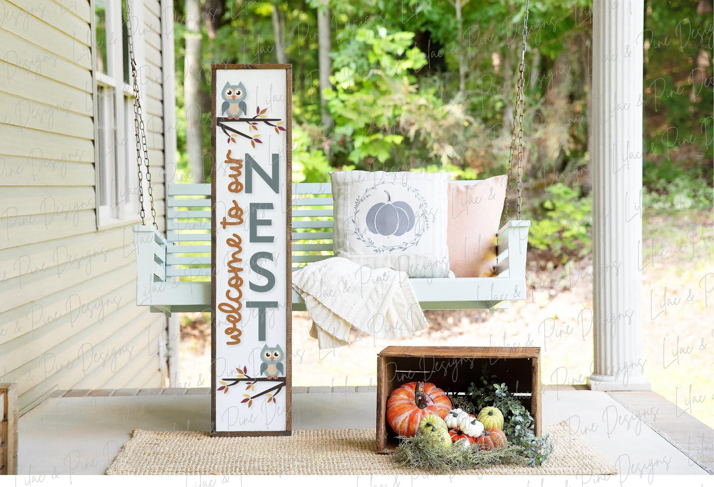 Welcome to our Nest porch sign SVG, Owl porch sign SVG, Owl welcome sign svg, fall porch decor svg, vertical porch sign, Glowforge laser SVG