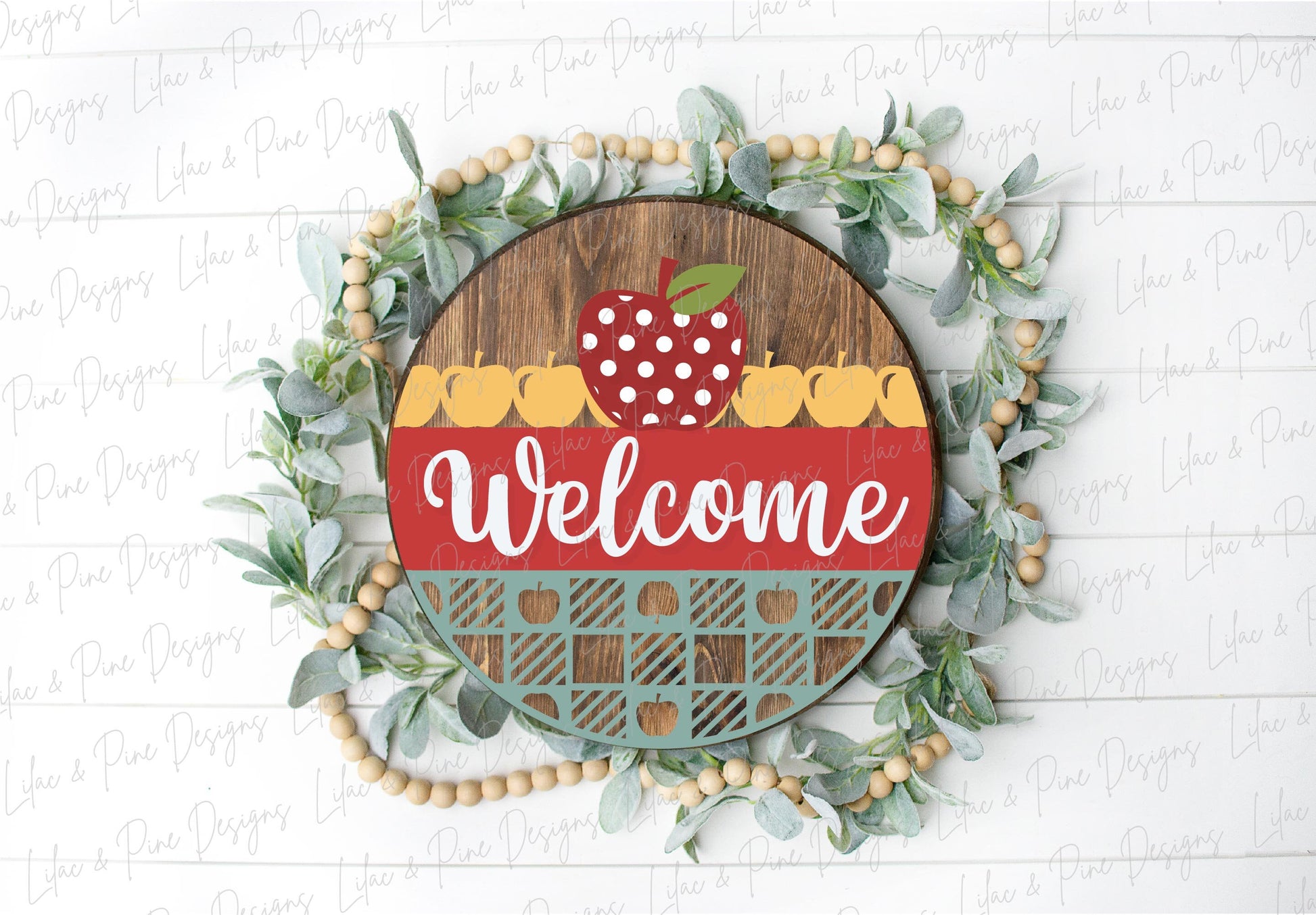 Apple Welcome door hanger SVG, Fall welcome sign SVG, Plaid round door hanger, Fall porch decor, School round wood sign, Glowforge laser SVG