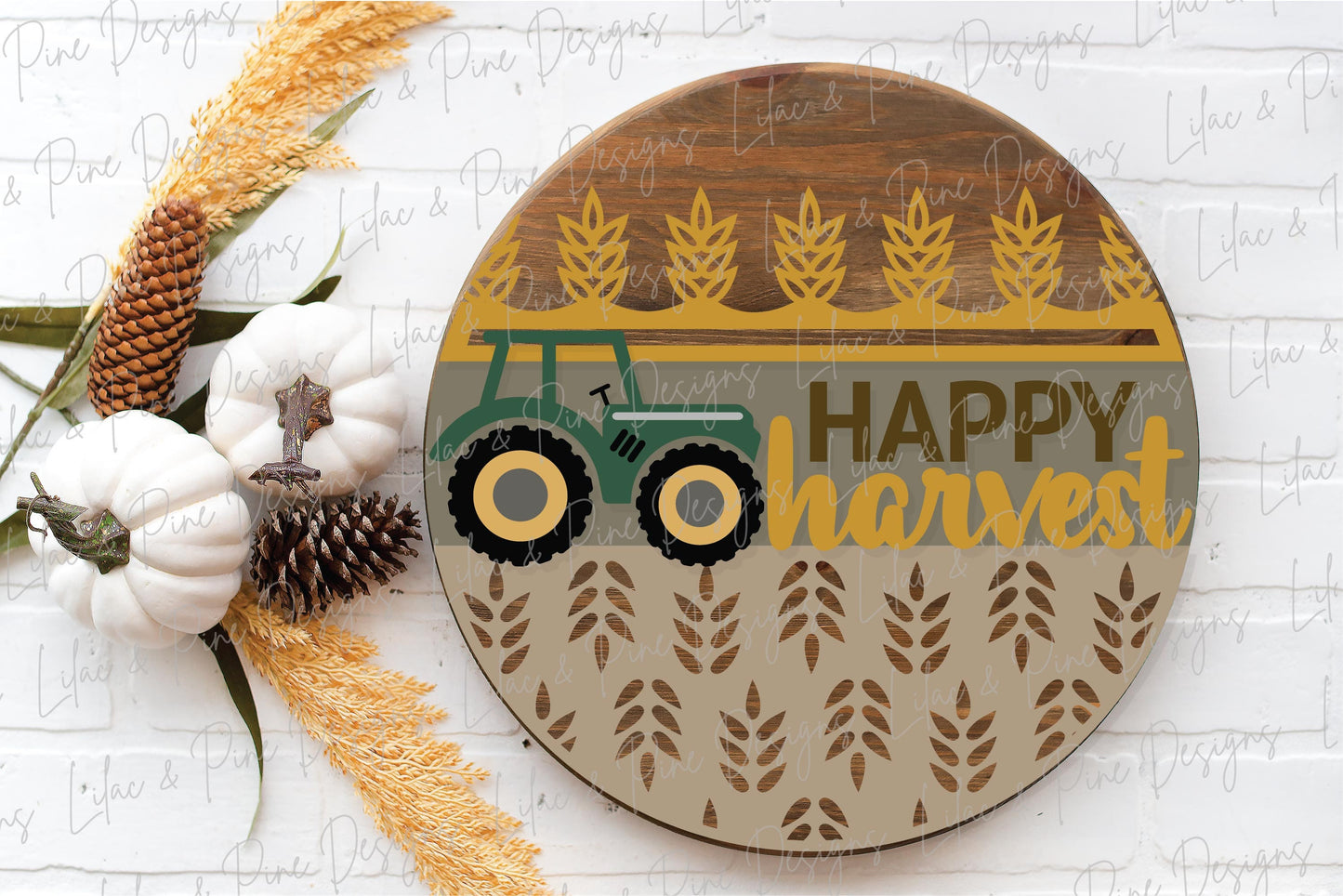Happy Harvest door hanger SVG, Fall welcome sign SVG, Tractor round door hanger, Fall porch decor, Fall farmhouse sign, Glowforge laser SVG